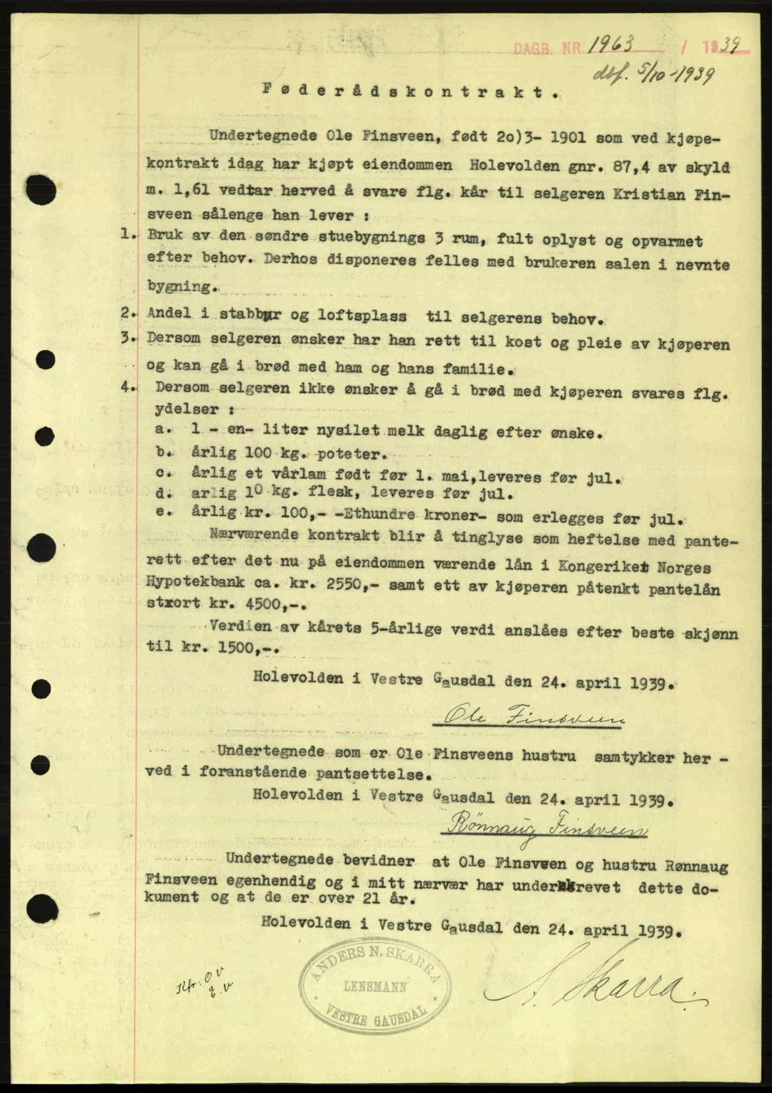 Sør-Gudbrandsdal tingrett, SAH/TING-004/H/Hb/Hbe/L0001: Pantebok nr. B1, 1936-1939, Dagboknr: 1963/1939
