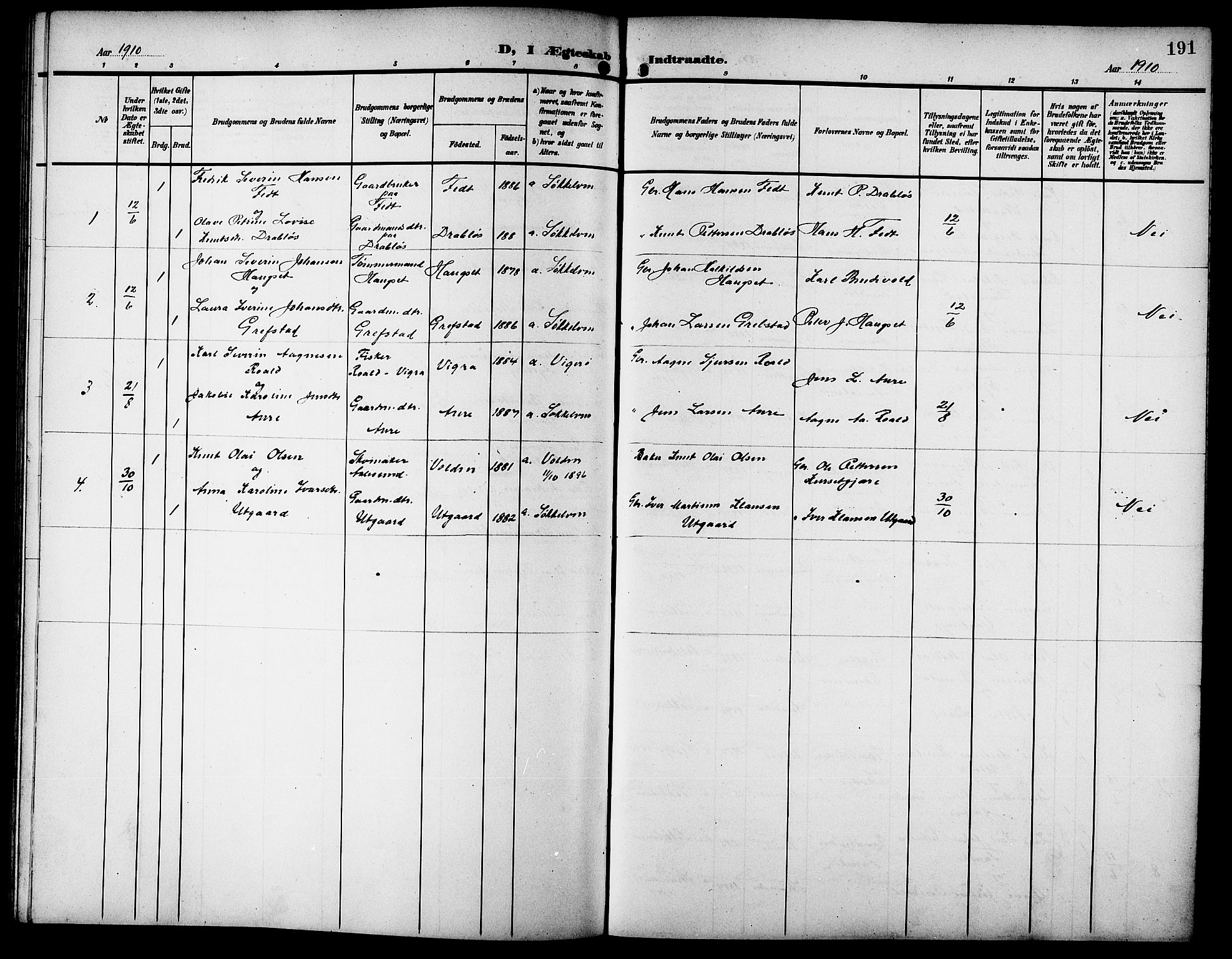 Ministerialprotokoller, klokkerbøker og fødselsregistre - Møre og Romsdal, SAT/A-1454/523/L0341: Klokkerbok nr. 523C04, 1903-1916, s. 191