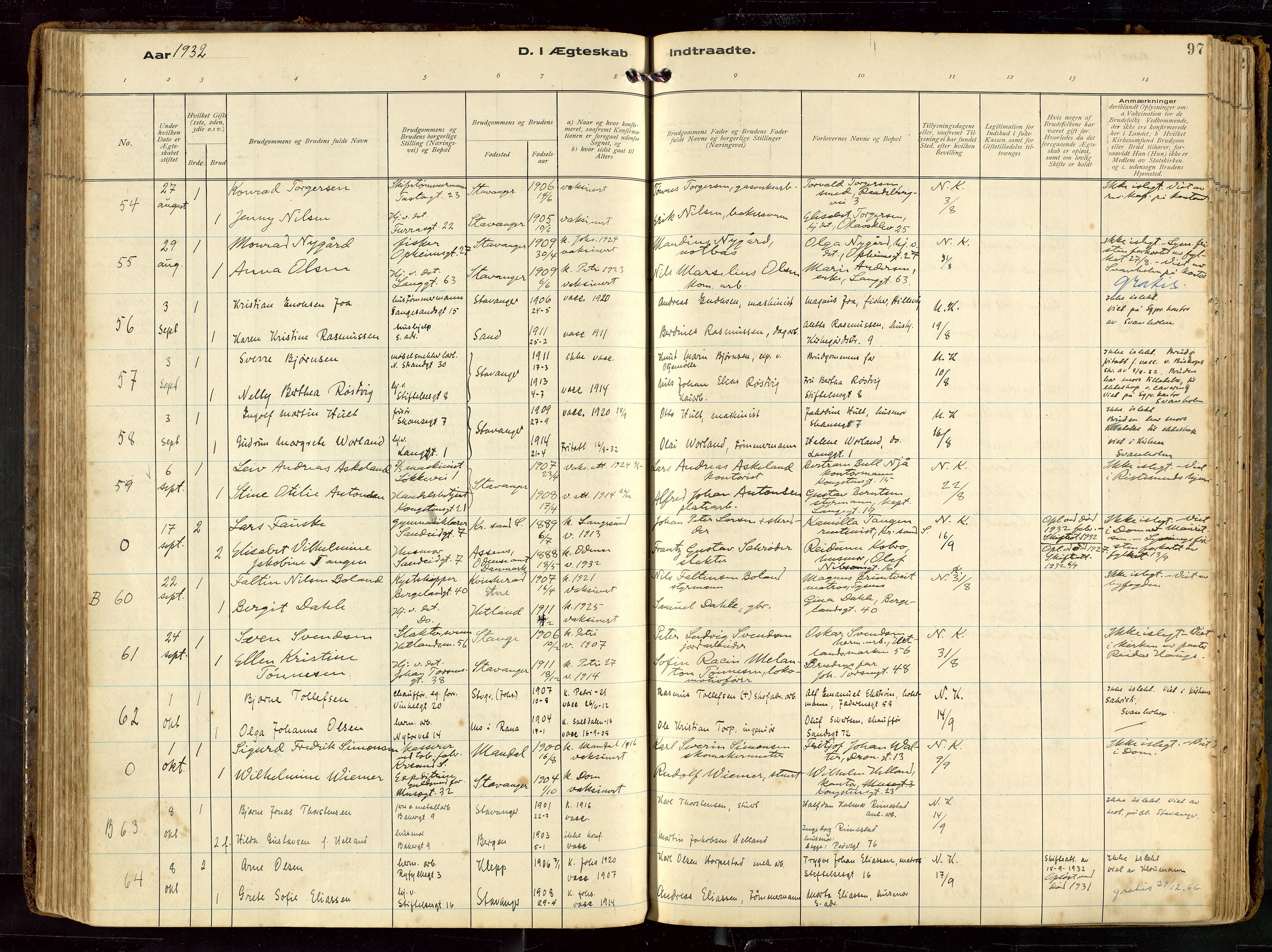 St. Petri sokneprestkontor, AV/SAST-A-101813/002/D/L0002: Ministerialbok nr. A 27, 1921-1942, s. 97