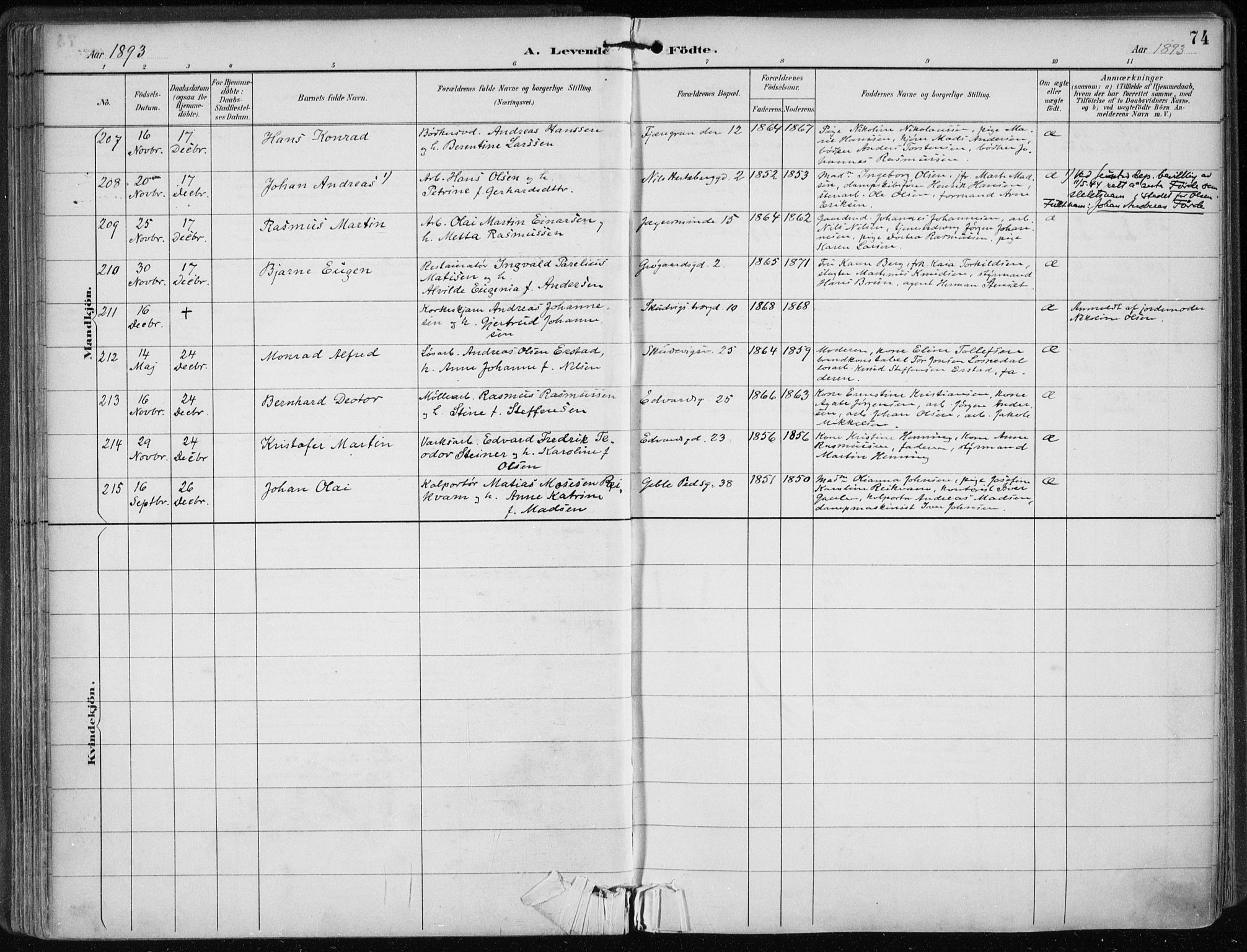 Sandviken Sokneprestembete, AV/SAB-A-77601/H/Ha/L0005: Ministerialbok nr. B 2, 1891-1901, s. 74