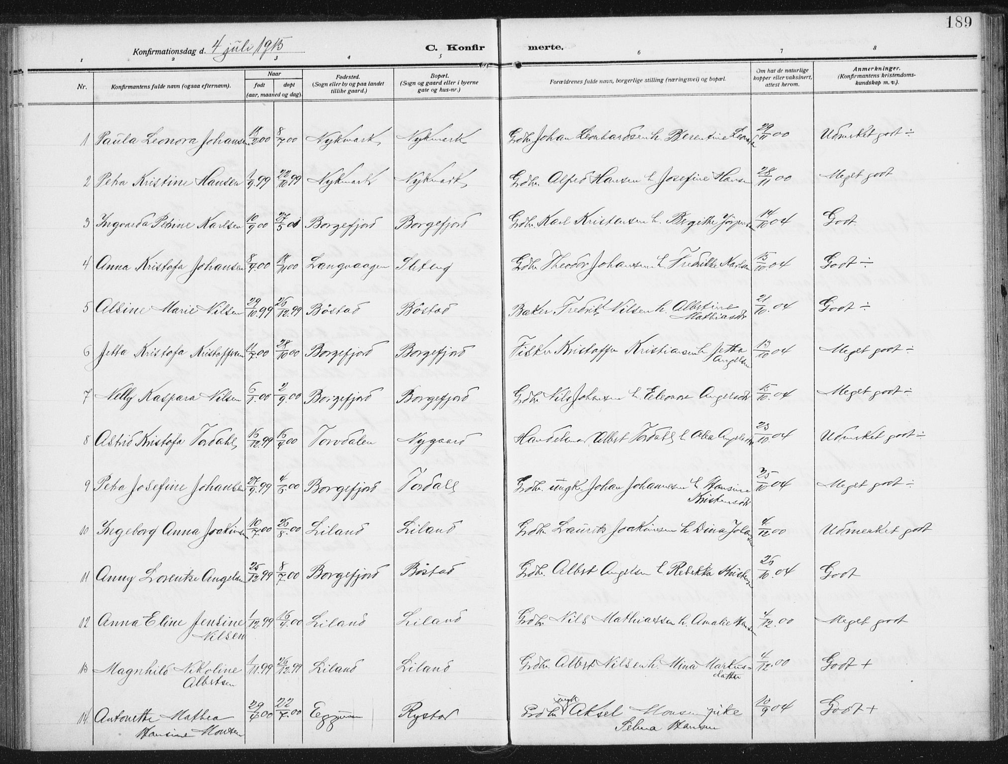 Ministerialprotokoller, klokkerbøker og fødselsregistre - Nordland, AV/SAT-A-1459/880/L1135: Ministerialbok nr. 880A09, 1908-1919, s. 189
