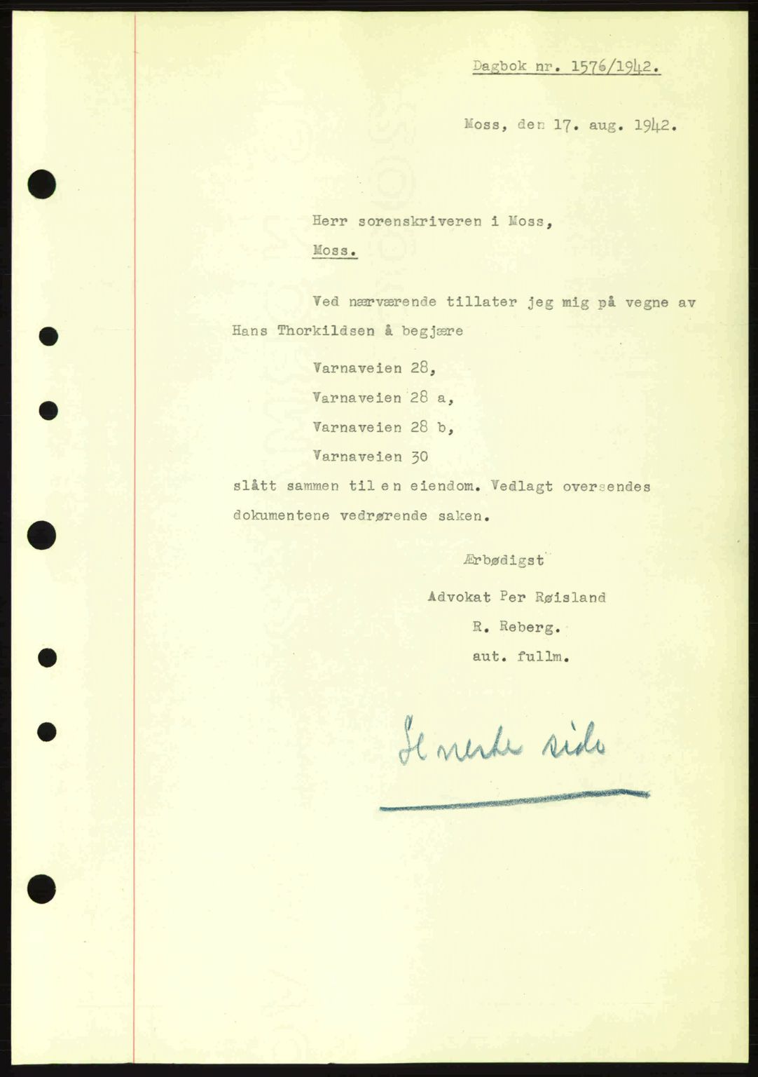 Moss sorenskriveri, SAO/A-10168: Pantebok nr. A10, 1942-1943, Dagboknr: 1576/1942