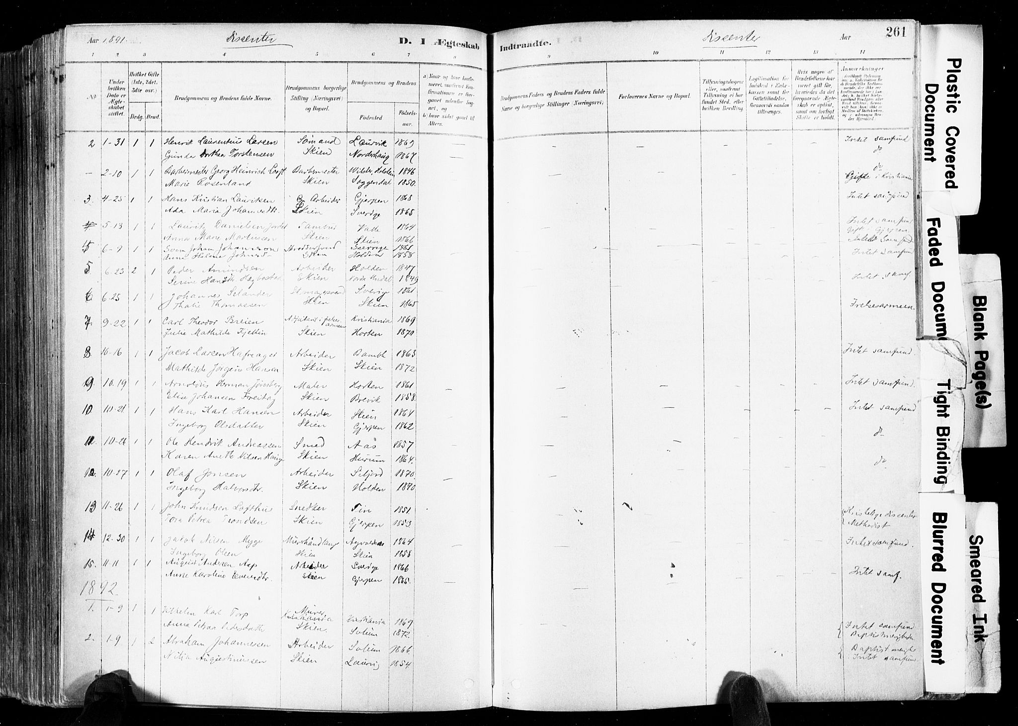Skien kirkebøker, AV/SAKO-A-302/F/Fa/L0009: Ministerialbok nr. 9, 1878-1890, s. 261