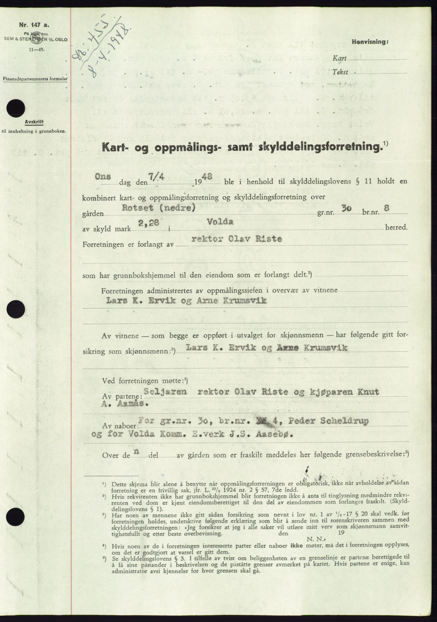 Søre Sunnmøre sorenskriveri, SAT/A-4122/1/2/2C/L0082: Pantebok nr. 8A, 1948-1948, Dagboknr: 455/1948