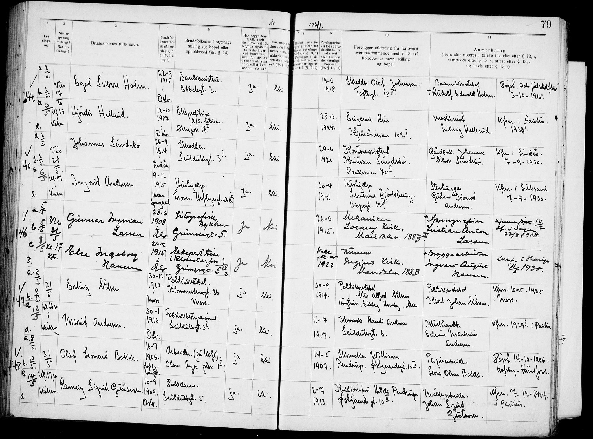 Paulus prestekontor Kirkebøker, AV/SAO-A-10871/H/Ha/L0006: Lysningsprotokoll nr. 6, 1939-1942, s. 79