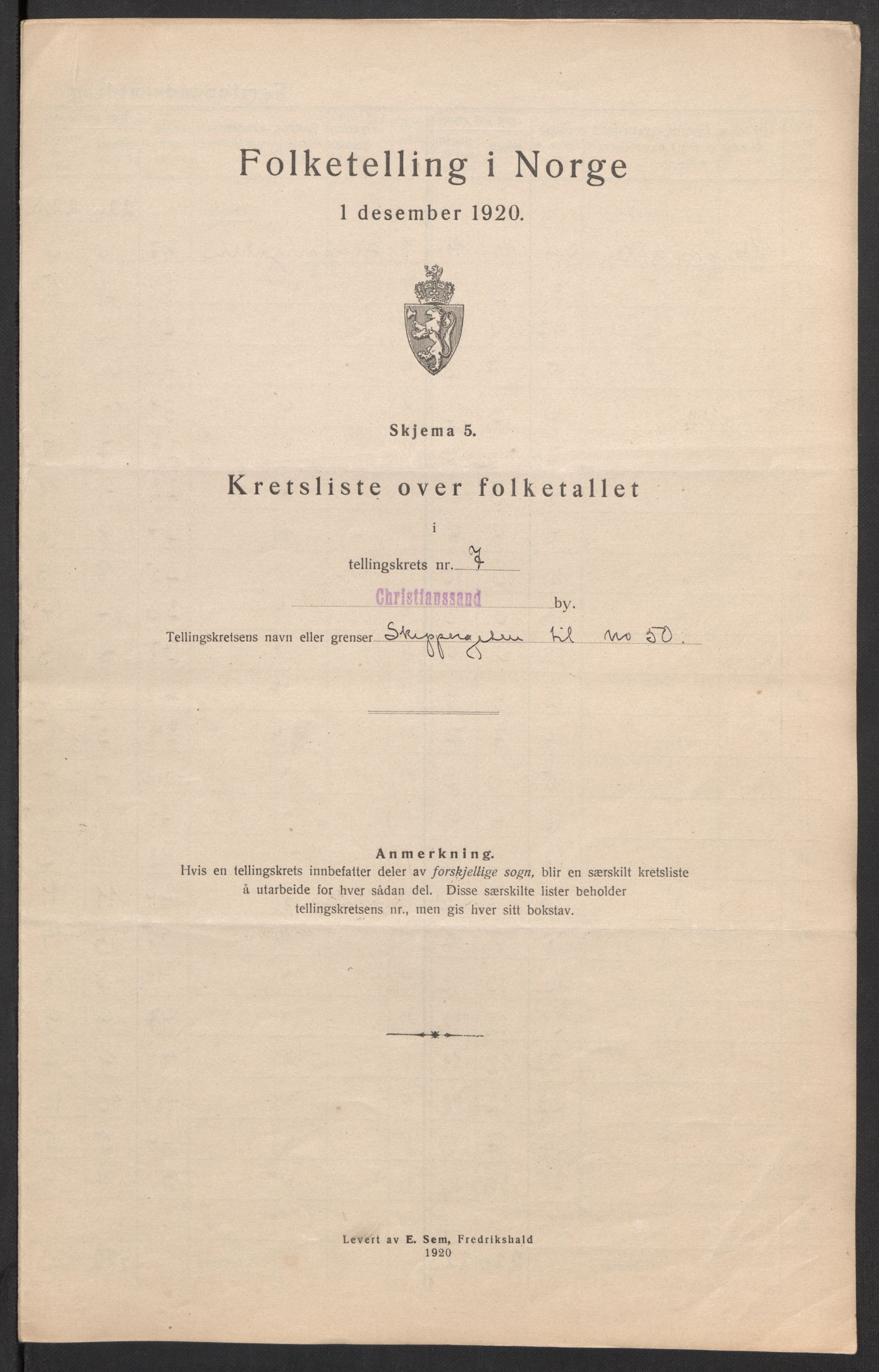 SAK, Folketelling 1920 for 1001 Kristiansand kjøpstad, 1920, s. 25