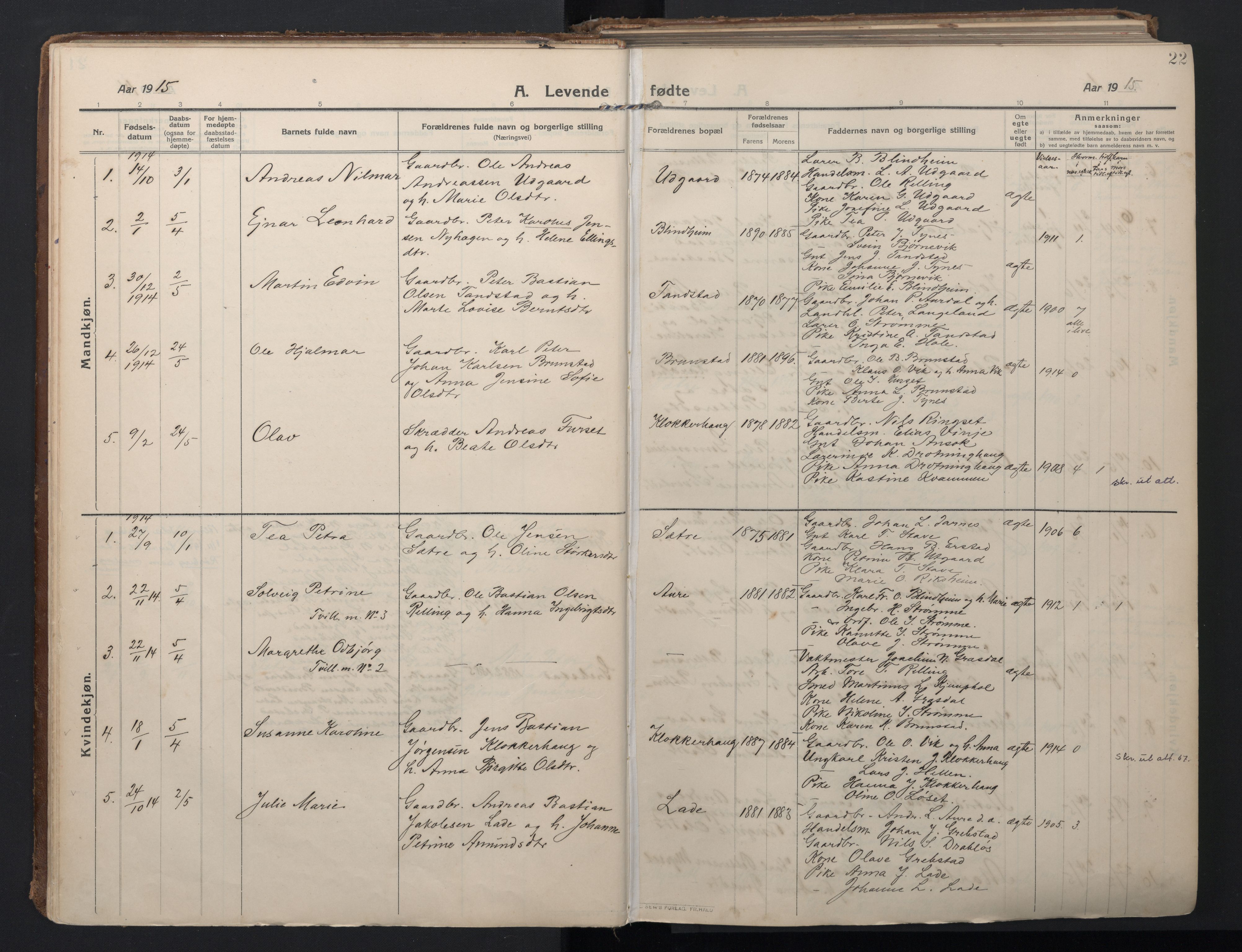 Ministerialprotokoller, klokkerbøker og fødselsregistre - Møre og Romsdal, SAT/A-1454/523/L0337: Ministerialbok nr. 523A04, 1911-1929, s. 22