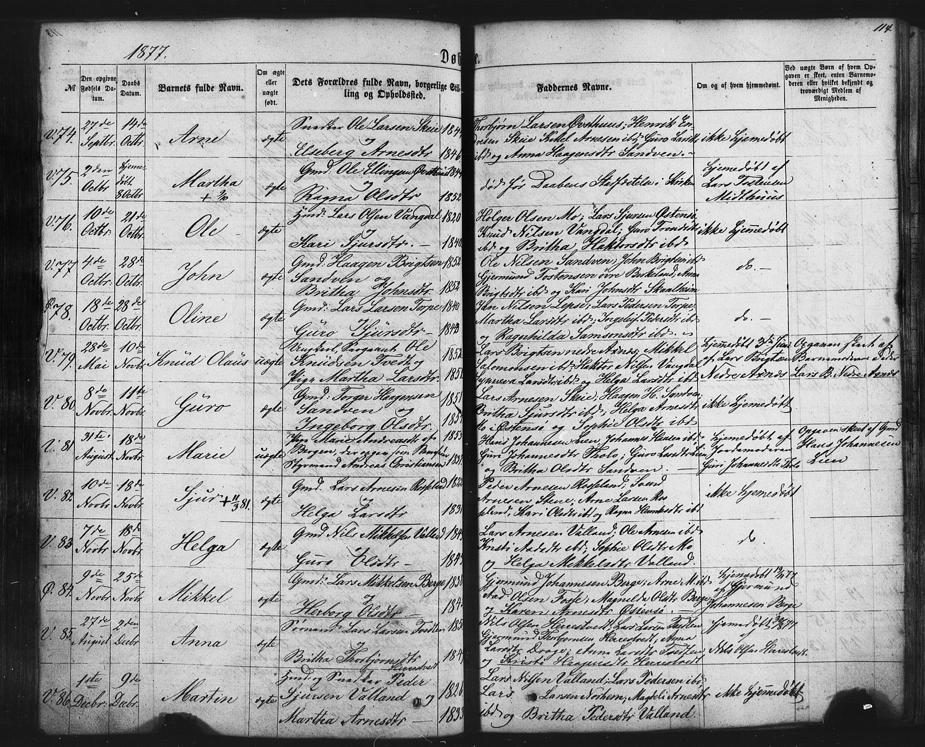 Kvam sokneprestembete, AV/SAB-A-76201/H/Haa: Ministerialbok nr. A 9, 1864-1879, s. 114