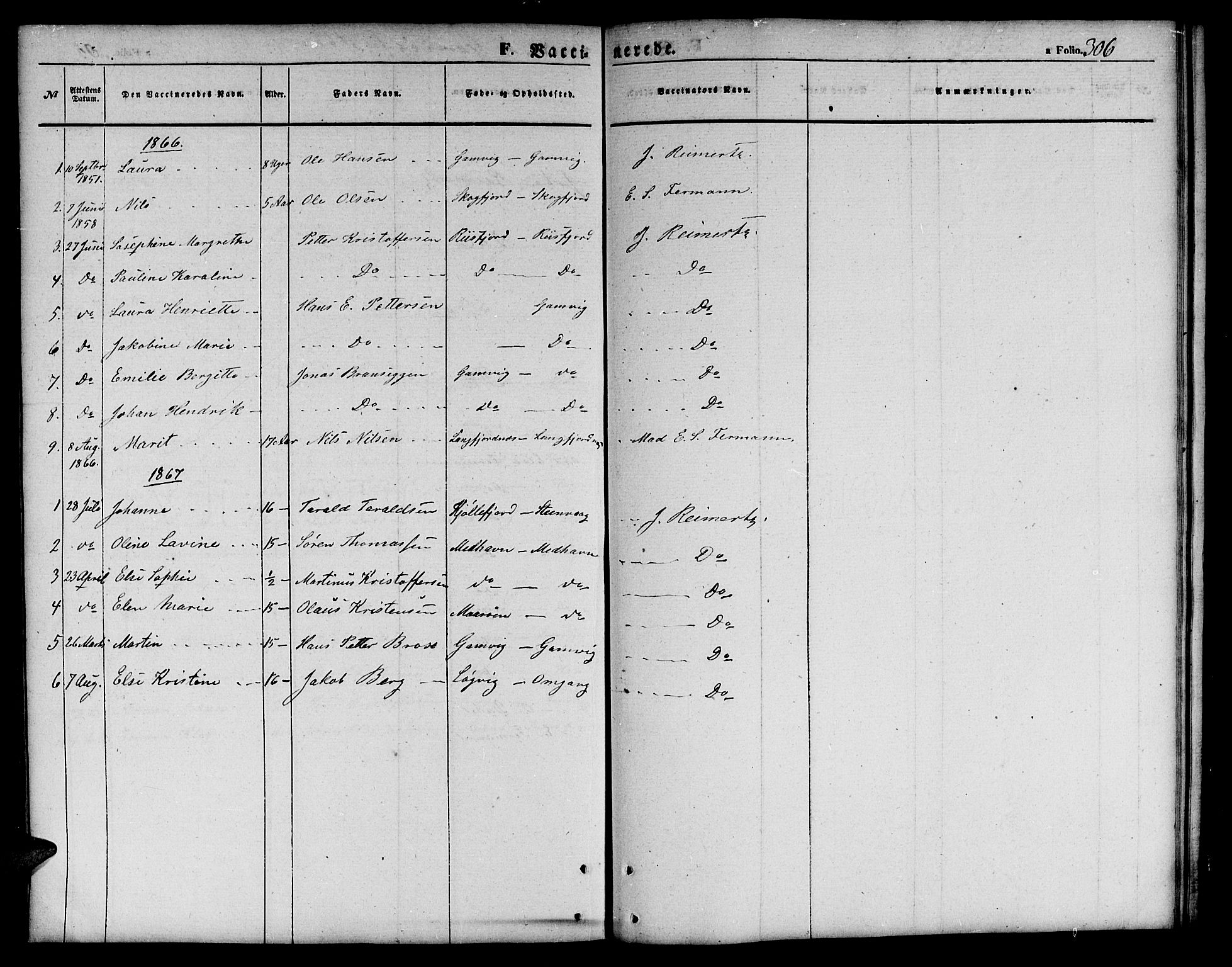 Tana sokneprestkontor, SATØ/S-1334/H/Hb/L0001klokker: Klokkerbok nr. 1 /2, 1862-1867, s. 306
