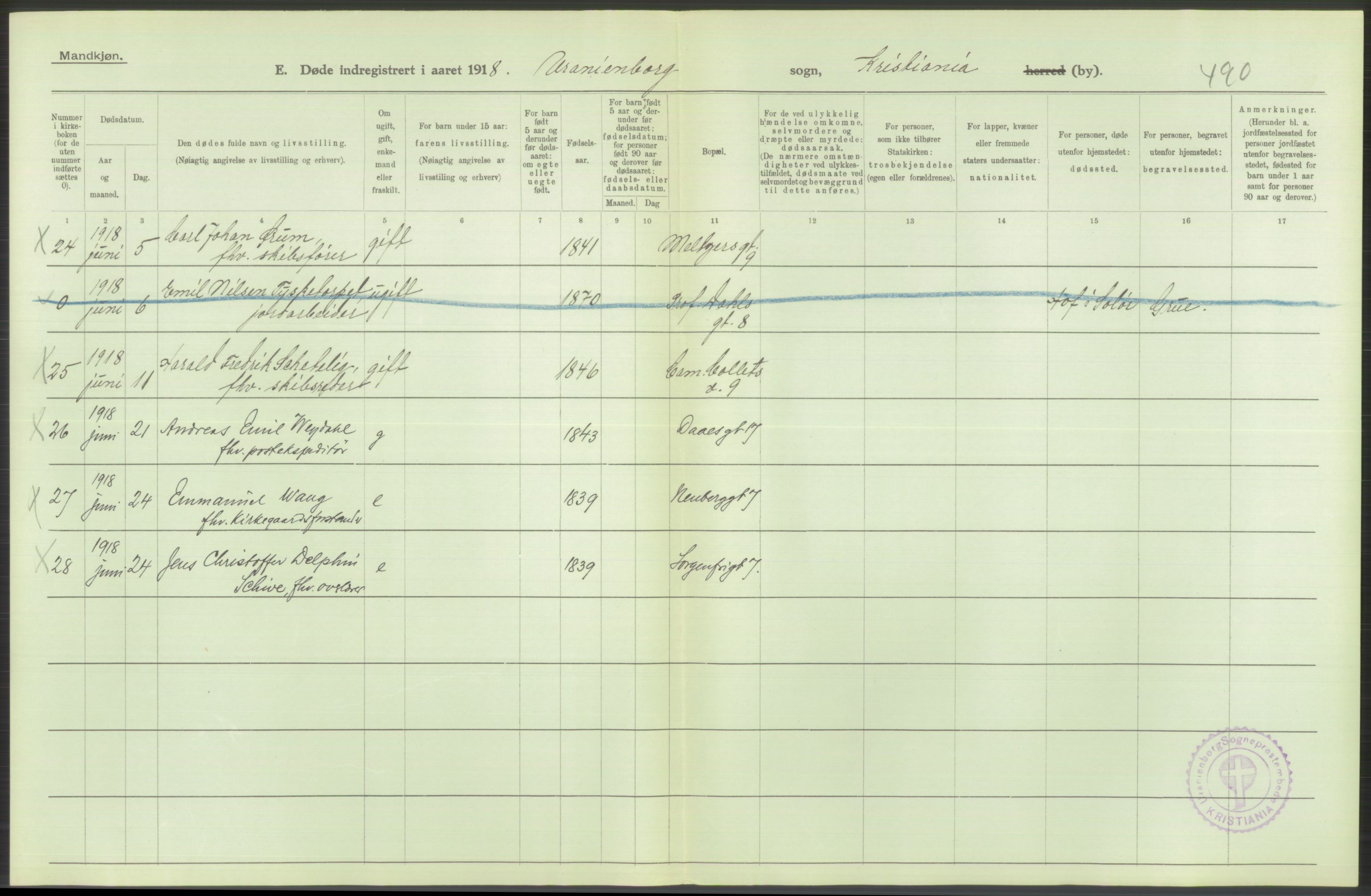 Statistisk sentralbyrå, Sosiodemografiske emner, Befolkning, AV/RA-S-2228/D/Df/Dfb/Dfbh/L0010: Kristiania: Døde, 1918, s. 192