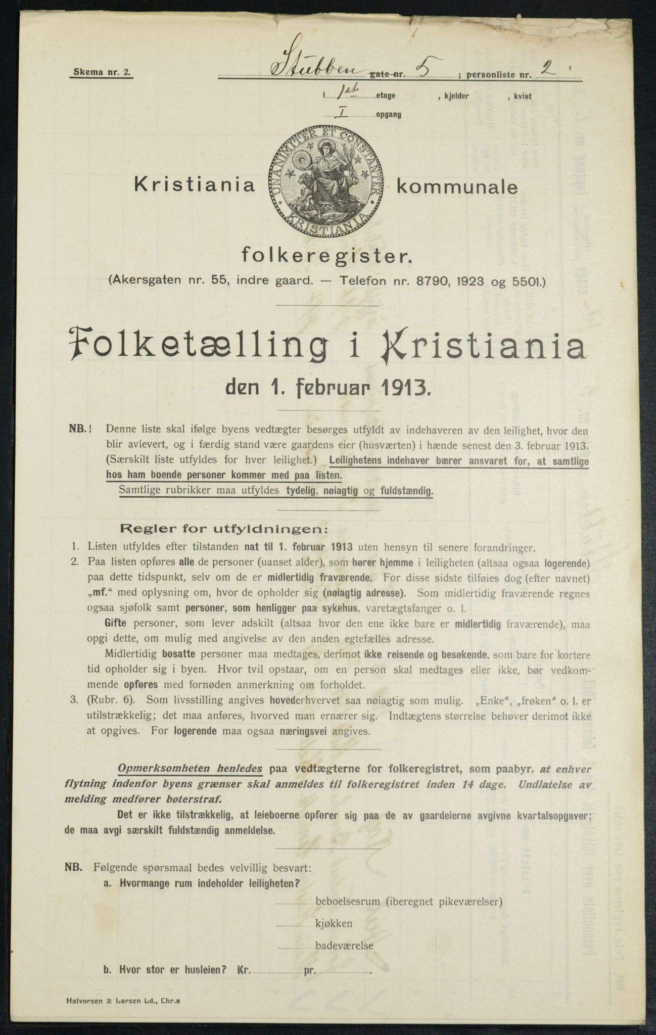 OBA, Kommunal folketelling 1.2.1913 for Kristiania, 1913, s. 104600