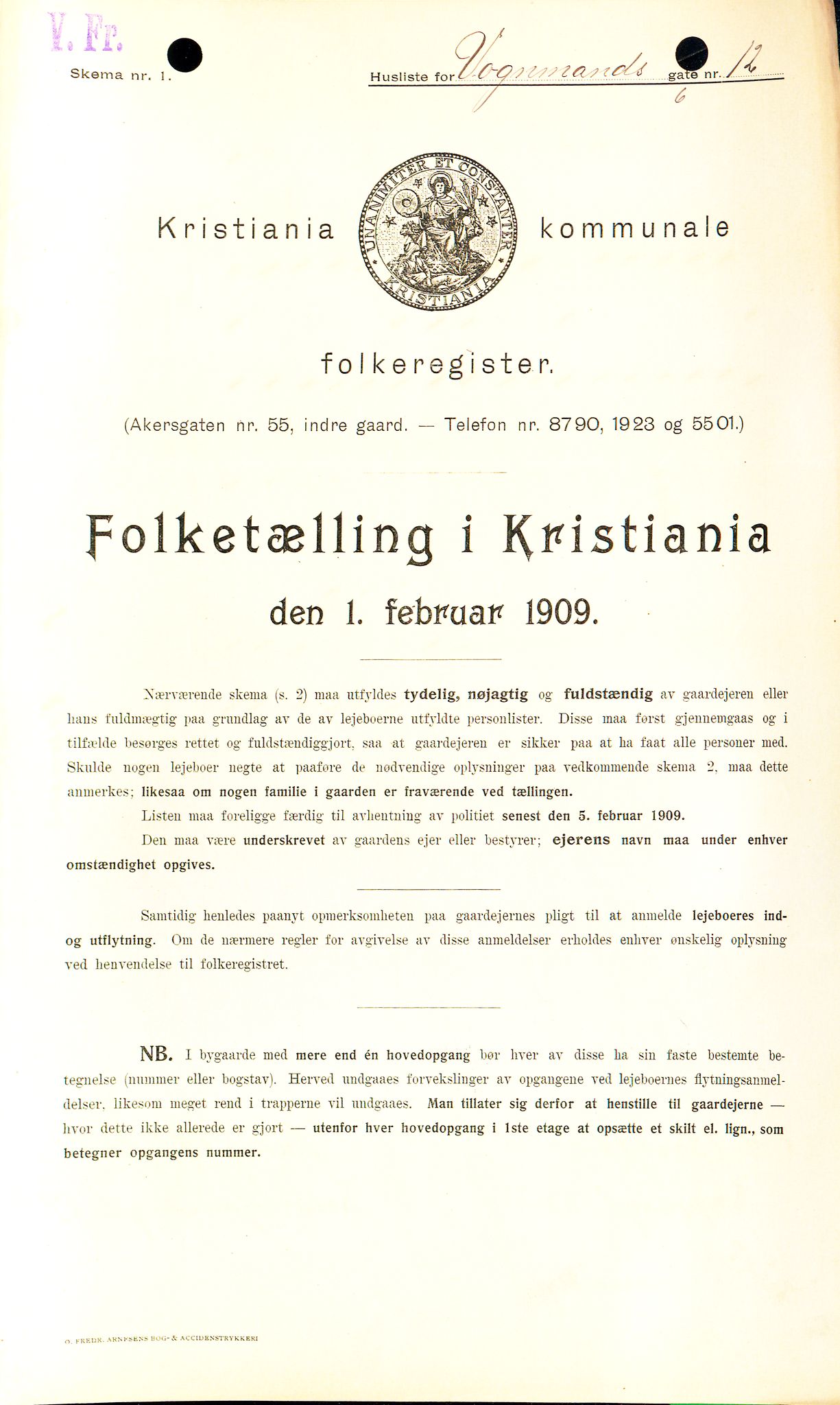 OBA, Kommunal folketelling 1.2.1909 for Kristiania kjøpstad, 1909, s. 112633