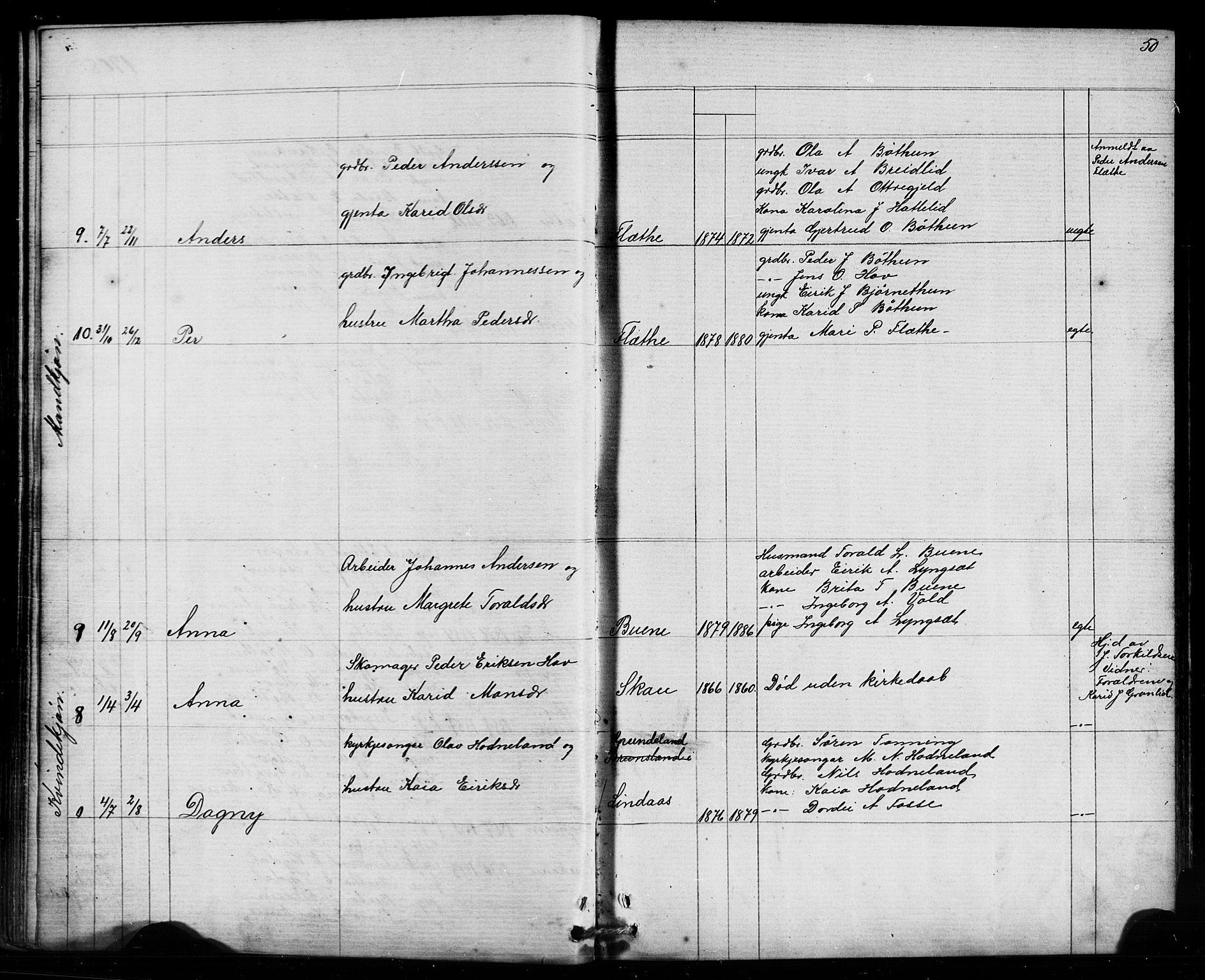 Leikanger sokneprestembete, AV/SAB-A-81001/H/Hab/Habb/L0001: Klokkerbok nr. B 1, 1873-1908, s. 50