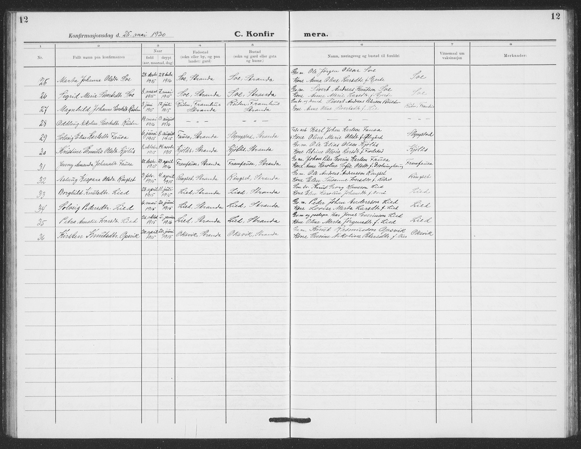 Ministerialprotokoller, klokkerbøker og fødselsregistre - Møre og Romsdal, AV/SAT-A-1454/520/L0294: Klokkerbok nr. 520C06, 1923-1938, s. 12
