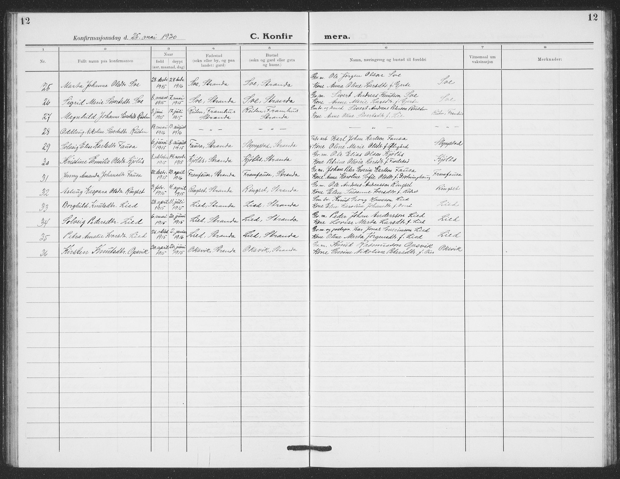 Ministerialprotokoller, klokkerbøker og fødselsregistre - Møre og Romsdal, SAT/A-1454/520/L0294: Klokkerbok nr. 520C06, 1923-1938, s. 12