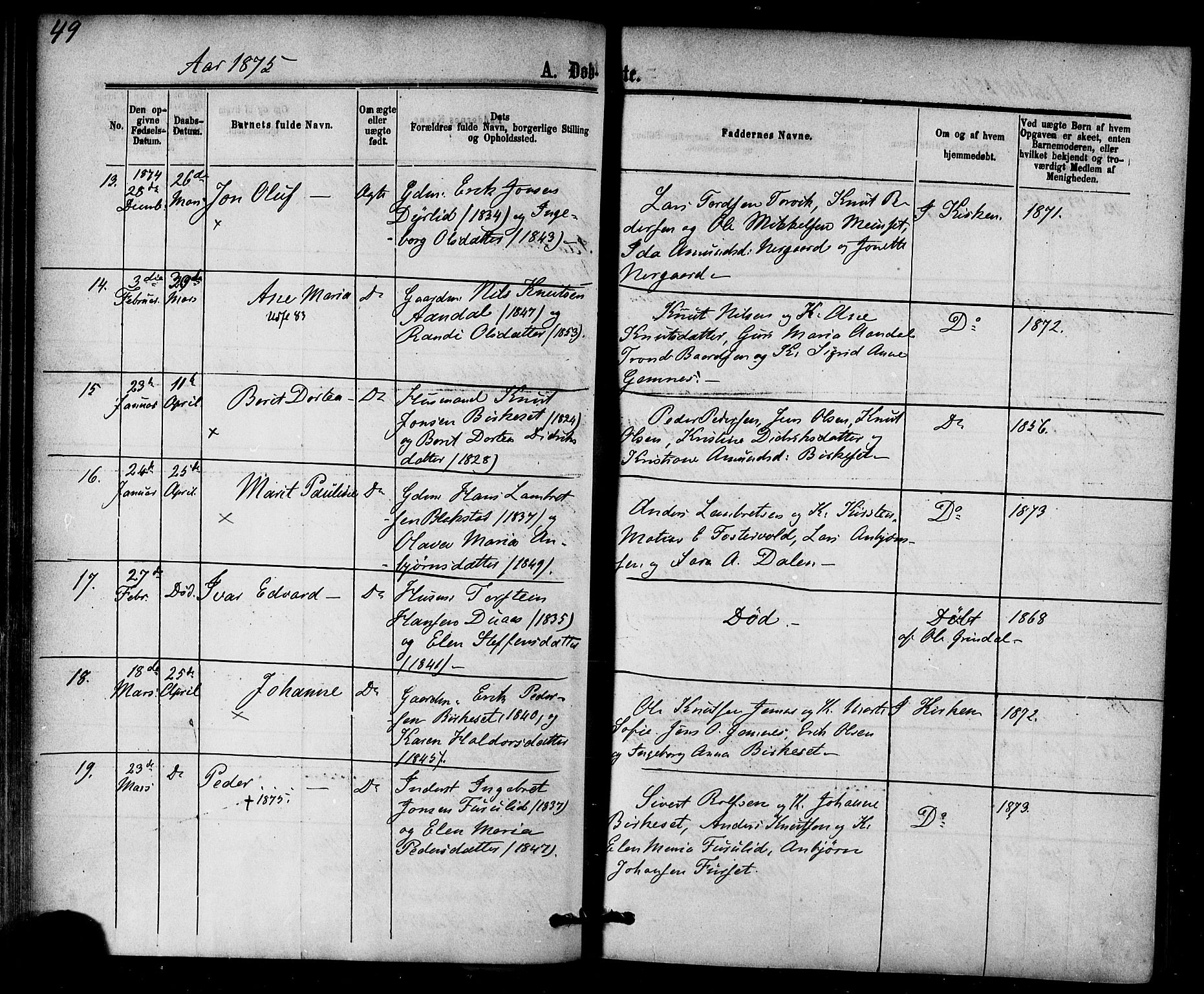 Ministerialprotokoller, klokkerbøker og fødselsregistre - Møre og Romsdal, AV/SAT-A-1454/584/L0966: Ministerialbok nr. 584A06, 1869-1878, s. 49