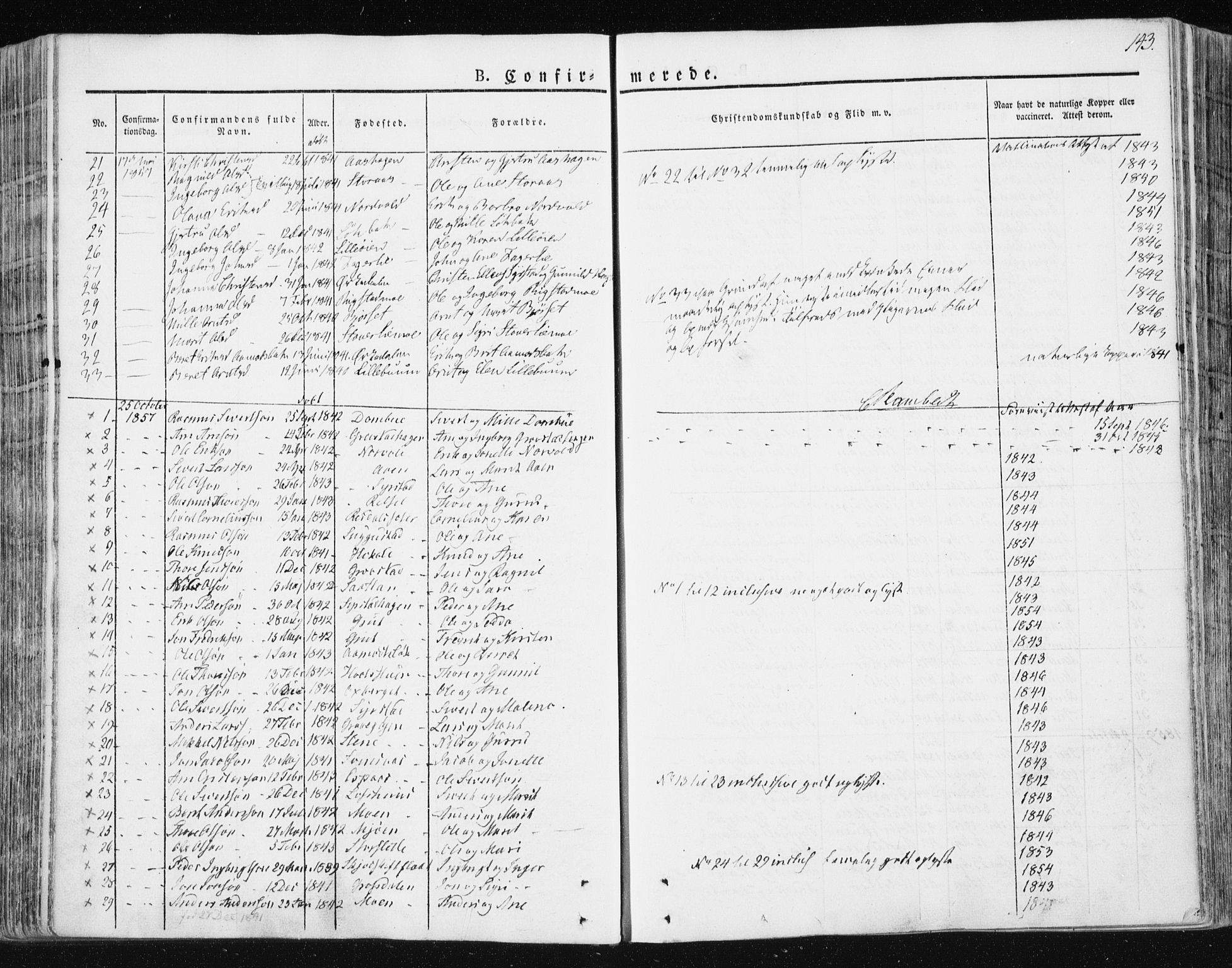 Ministerialprotokoller, klokkerbøker og fødselsregistre - Sør-Trøndelag, AV/SAT-A-1456/672/L0855: Ministerialbok nr. 672A07, 1829-1860, s. 143
