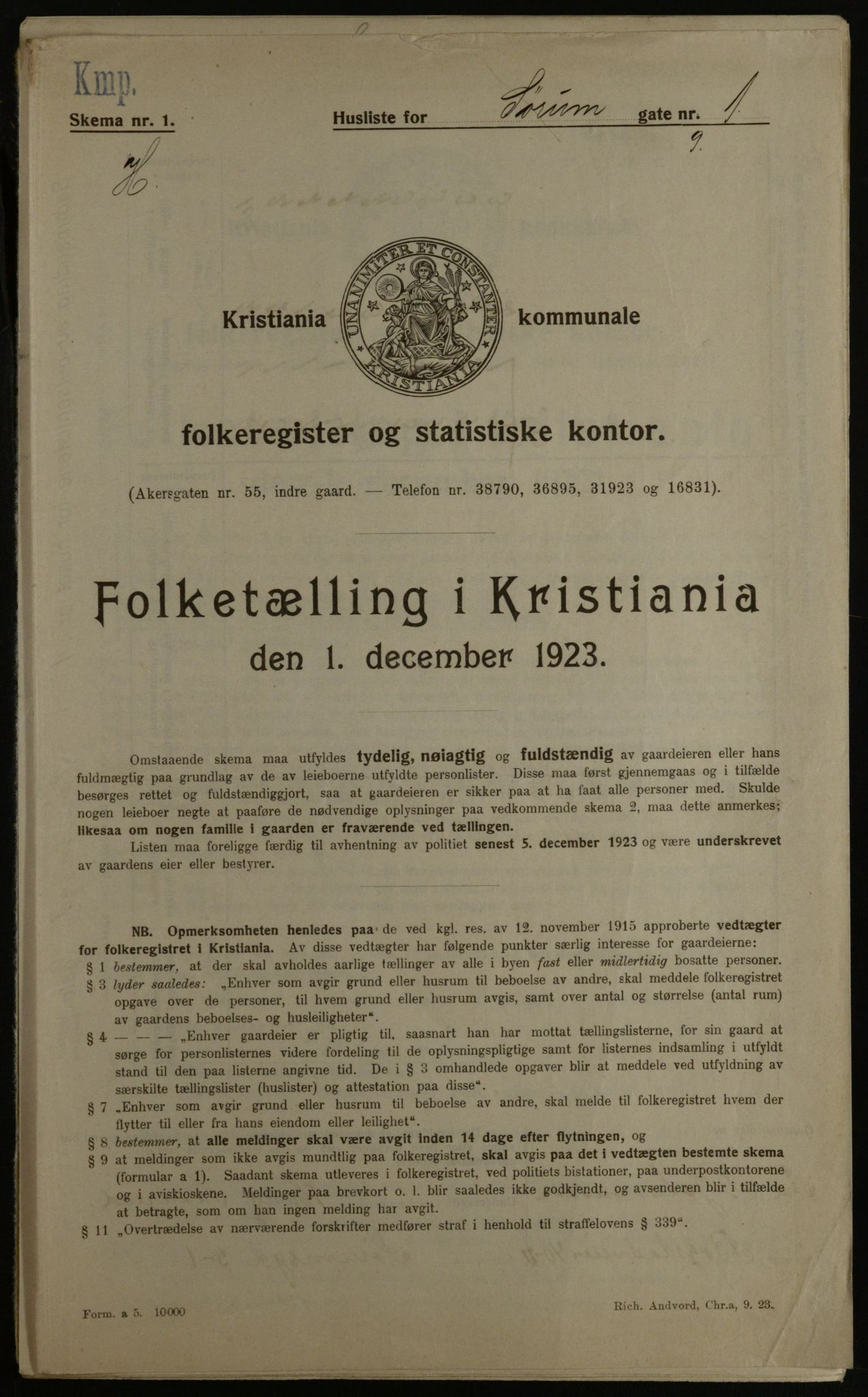 OBA, Kommunal folketelling 1.12.1923 for Kristiania, 1923, s. 118294