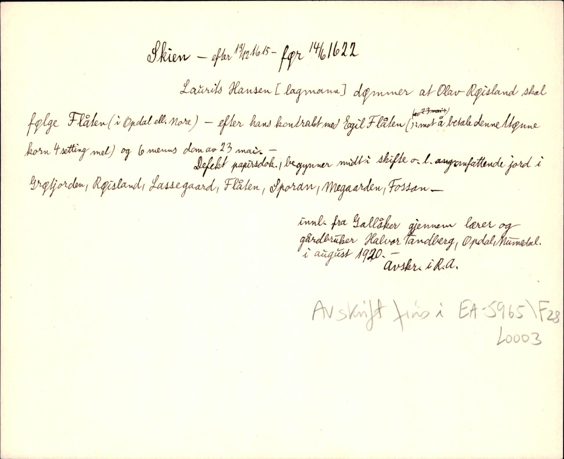 Riksarkivets diplomsamling, AV/RA-EA-5965/F35/F35d/L0003: Innlånte diplomer, seddelregister, 1621-1642, s. 25