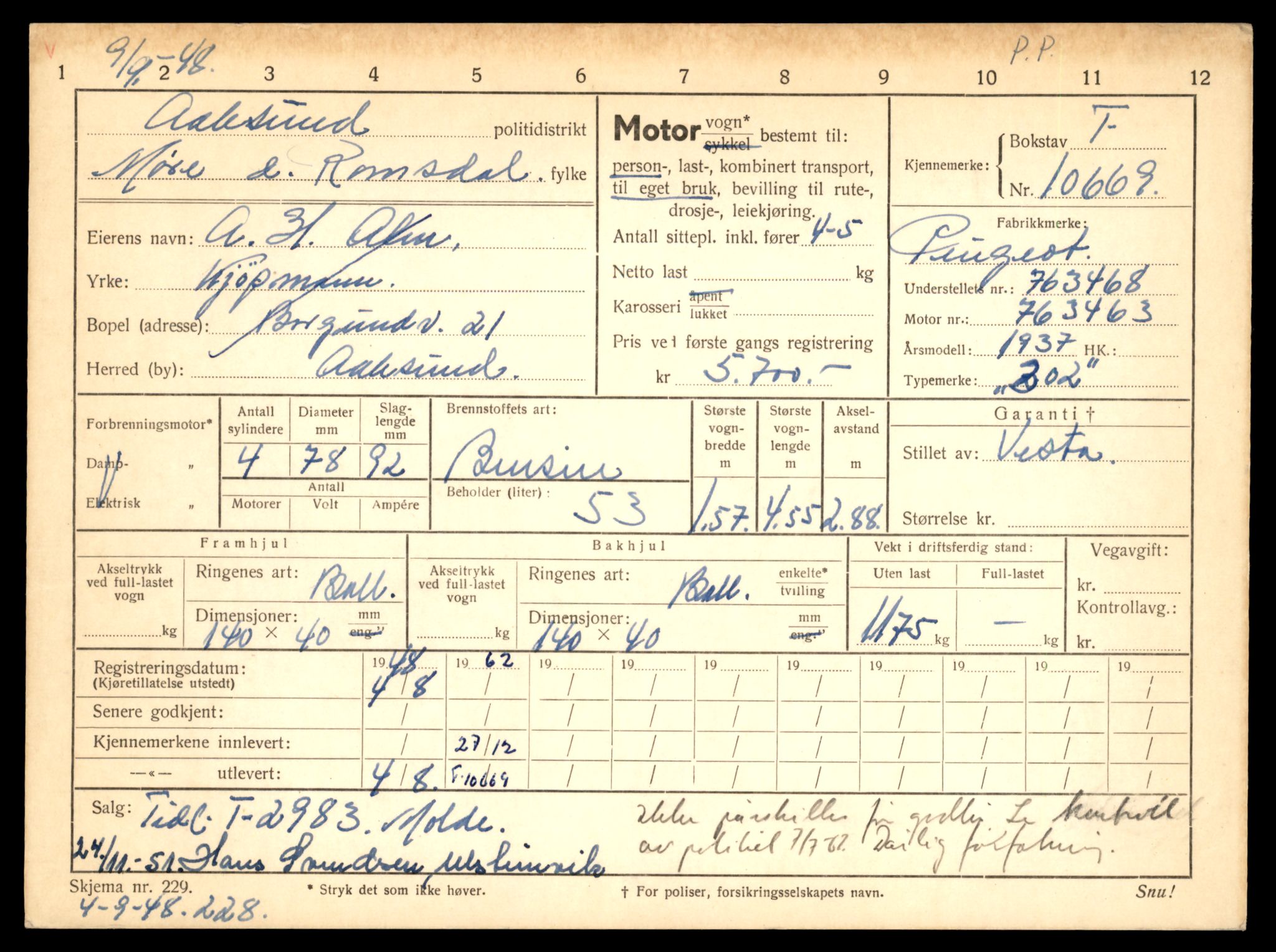 Møre og Romsdal vegkontor - Ålesund trafikkstasjon, SAT/A-4099/F/Fe/L0022: Registreringskort for kjøretøy T 10584 - T 10694, 1927-1998, s. 2381