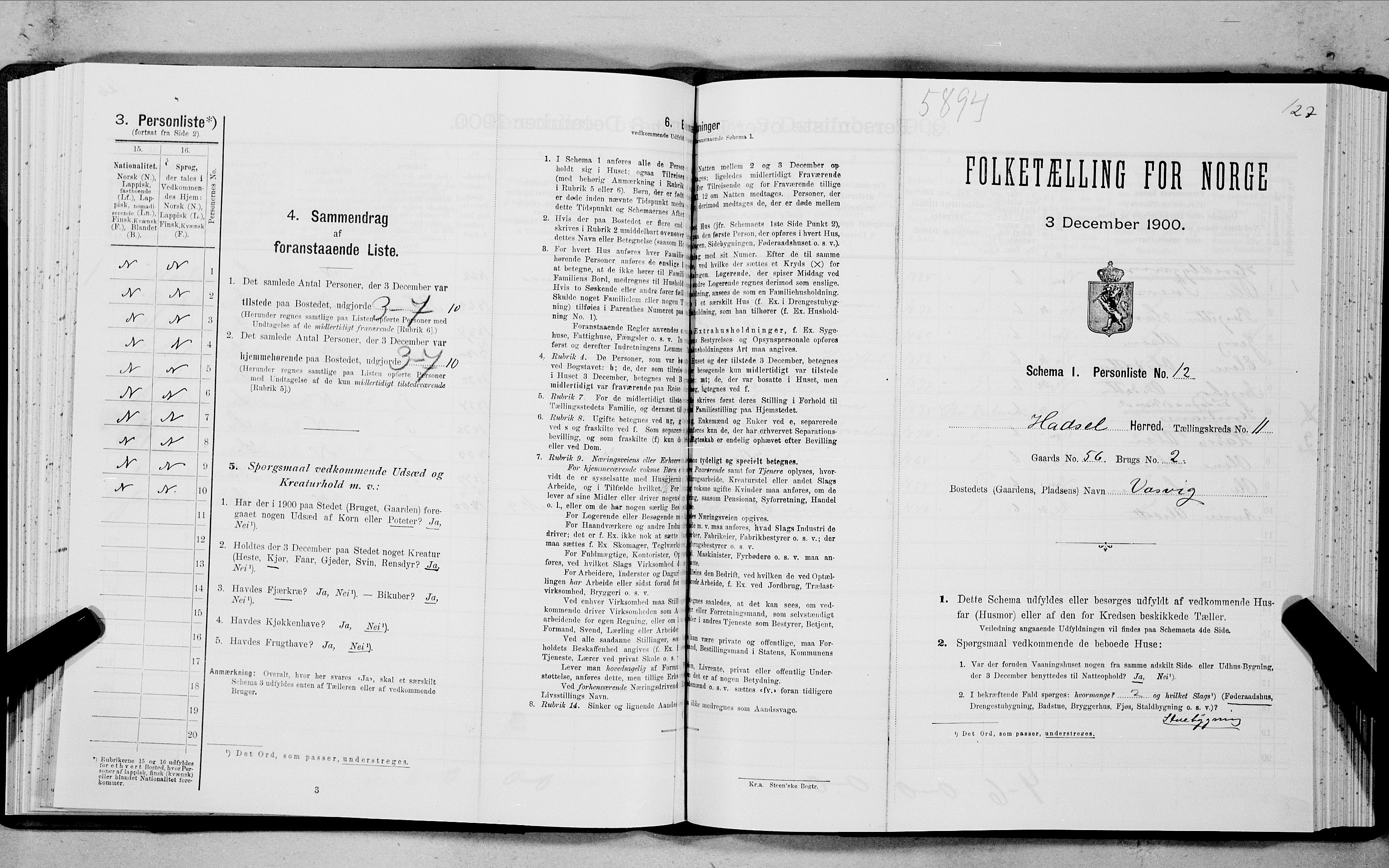 SAT, Folketelling 1900 for 1866 Hadsel herred, 1900, s. 937