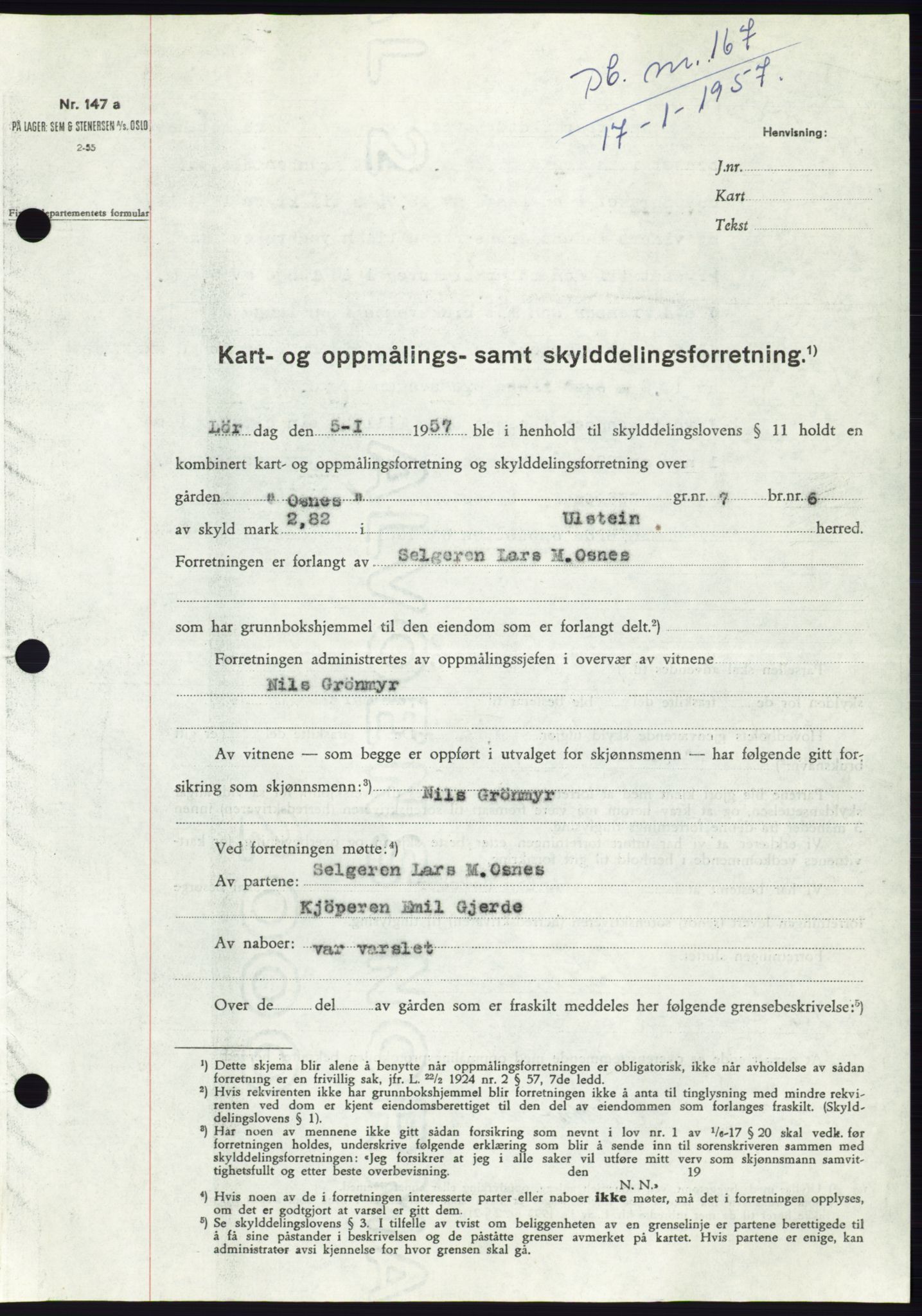 Søre Sunnmøre sorenskriveri, AV/SAT-A-4122/1/2/2C/L0105: Pantebok nr. 31A, 1956-1957, Dagboknr: 167/1957