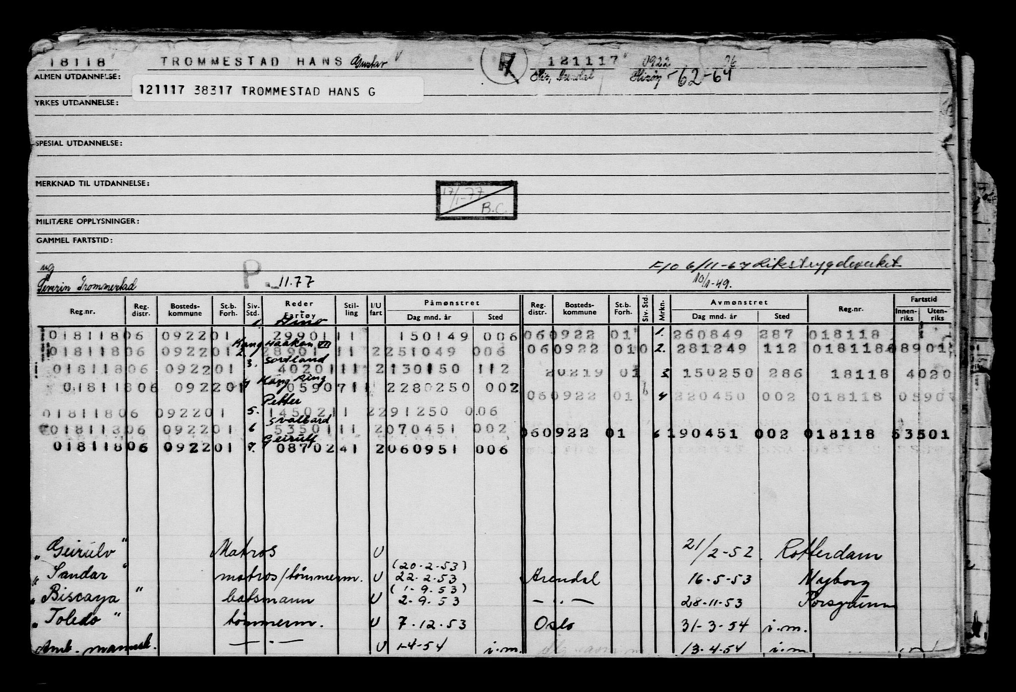 Direktoratet for sjømenn, AV/RA-S-3545/G/Gb/L0153: Hovedkort, 1917, s. 219