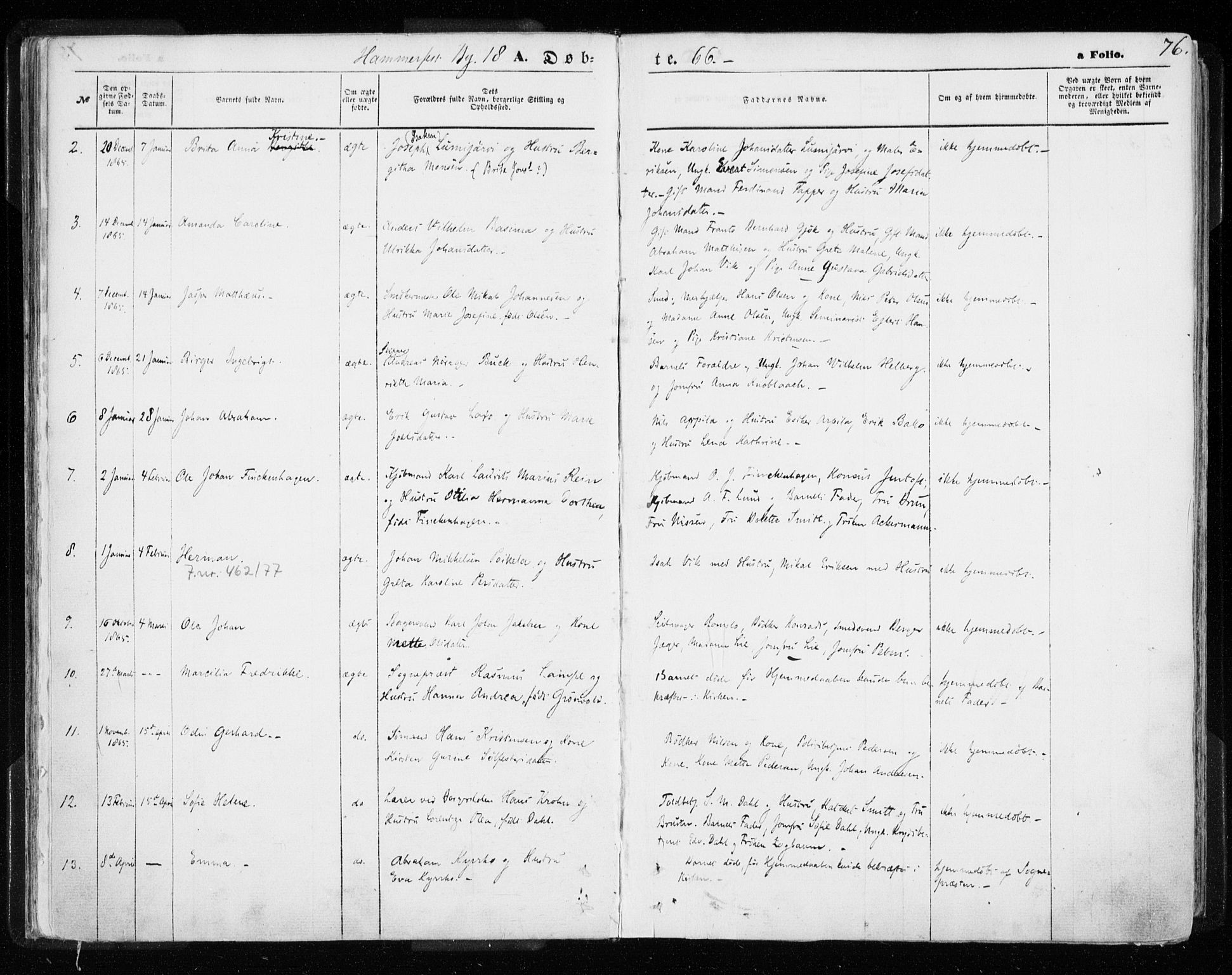 Hammerfest sokneprestkontor, AV/SATØ-S-1347/H/Ha/L0005.kirke: Ministerialbok nr. 5, 1857-1869, s. 76