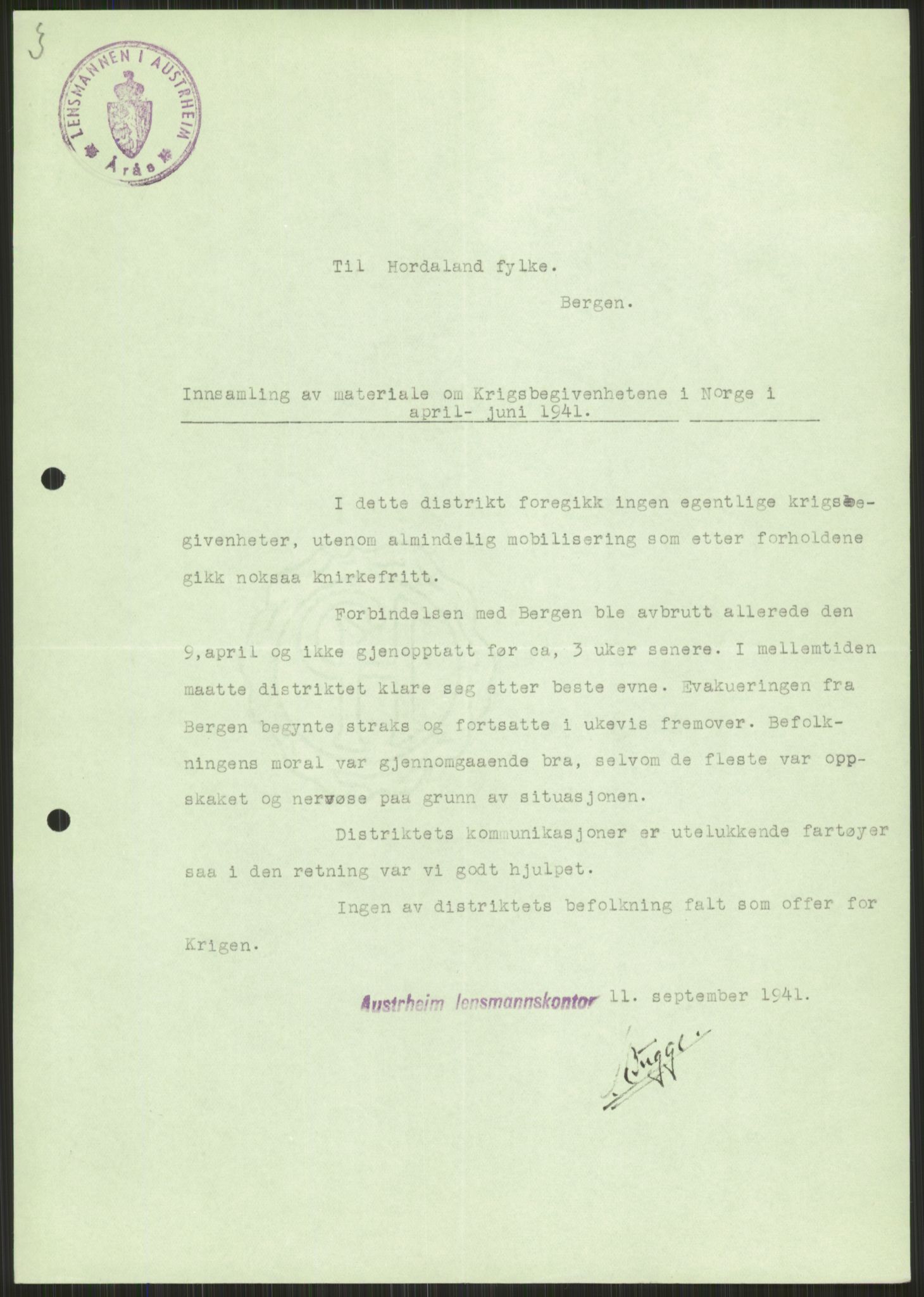 Forsvaret, Forsvarets krigshistoriske avdeling, RA/RAFA-2017/Y/Ya/L0015: II-C-11-31 - Fylkesmenn.  Rapporter om krigsbegivenhetene 1940., 1940, s. 217