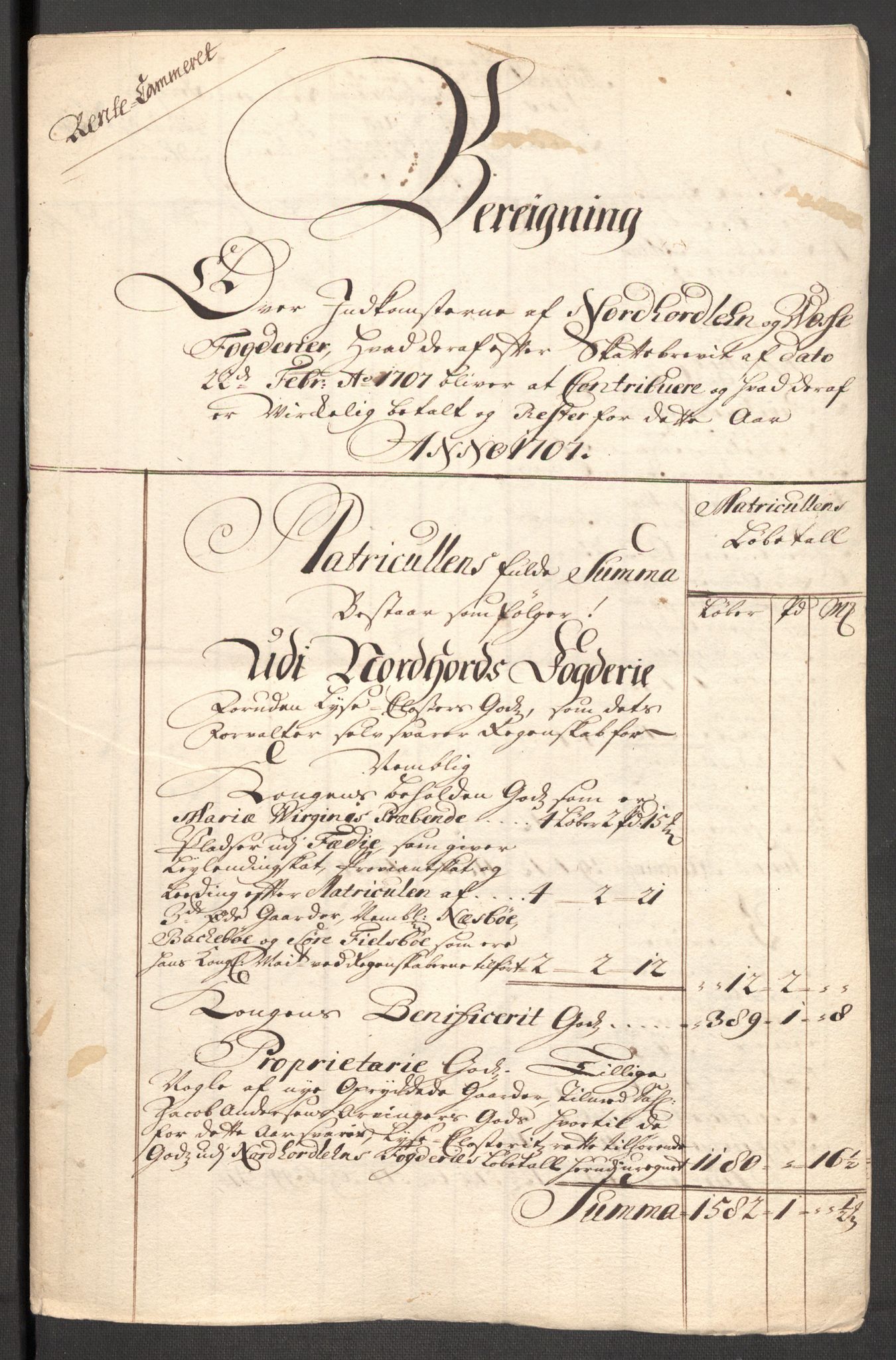 Rentekammeret inntil 1814, Reviderte regnskaper, Fogderegnskap, RA/EA-4092/R51/L3188: Fogderegnskap Nordhordland og Voss, 1706-1707, s. 153