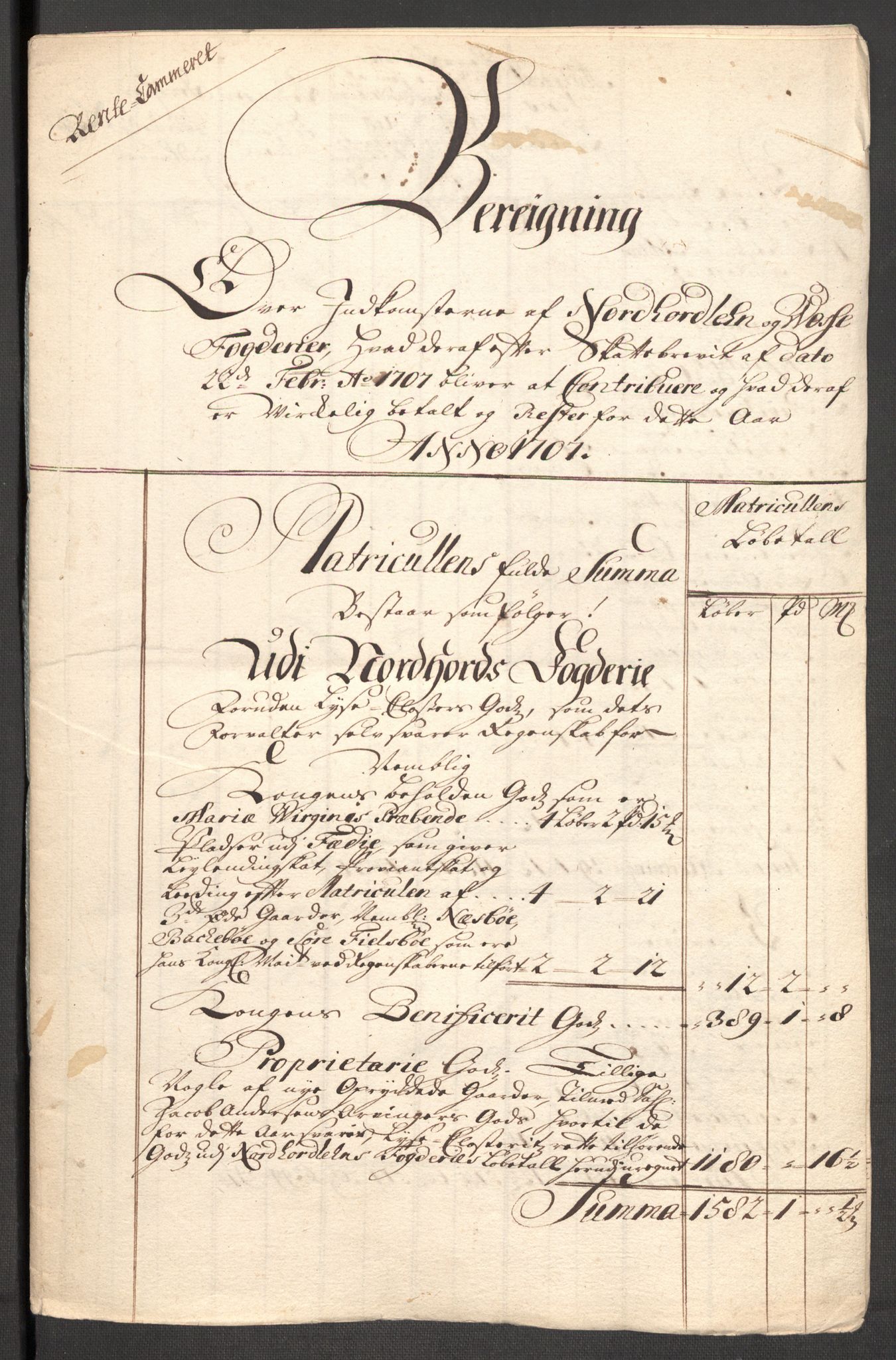 Rentekammeret inntil 1814, Reviderte regnskaper, Fogderegnskap, AV/RA-EA-4092/R51/L3188: Fogderegnskap Nordhordland og Voss, 1706-1707, s. 153