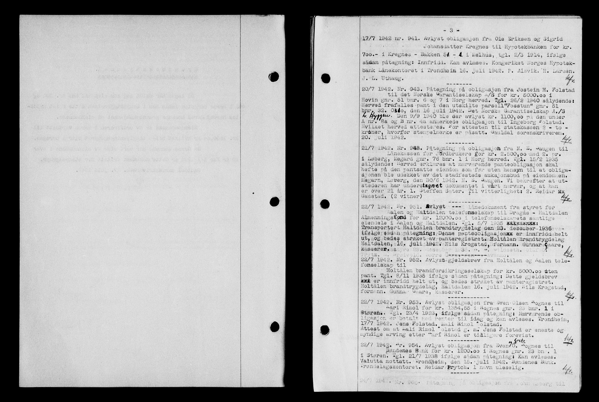 Gauldal sorenskriveri, SAT/A-0014/1/2/2C/L0055: Pantebok nr. 60, 1942-1942, Dagboknr: 941/1942