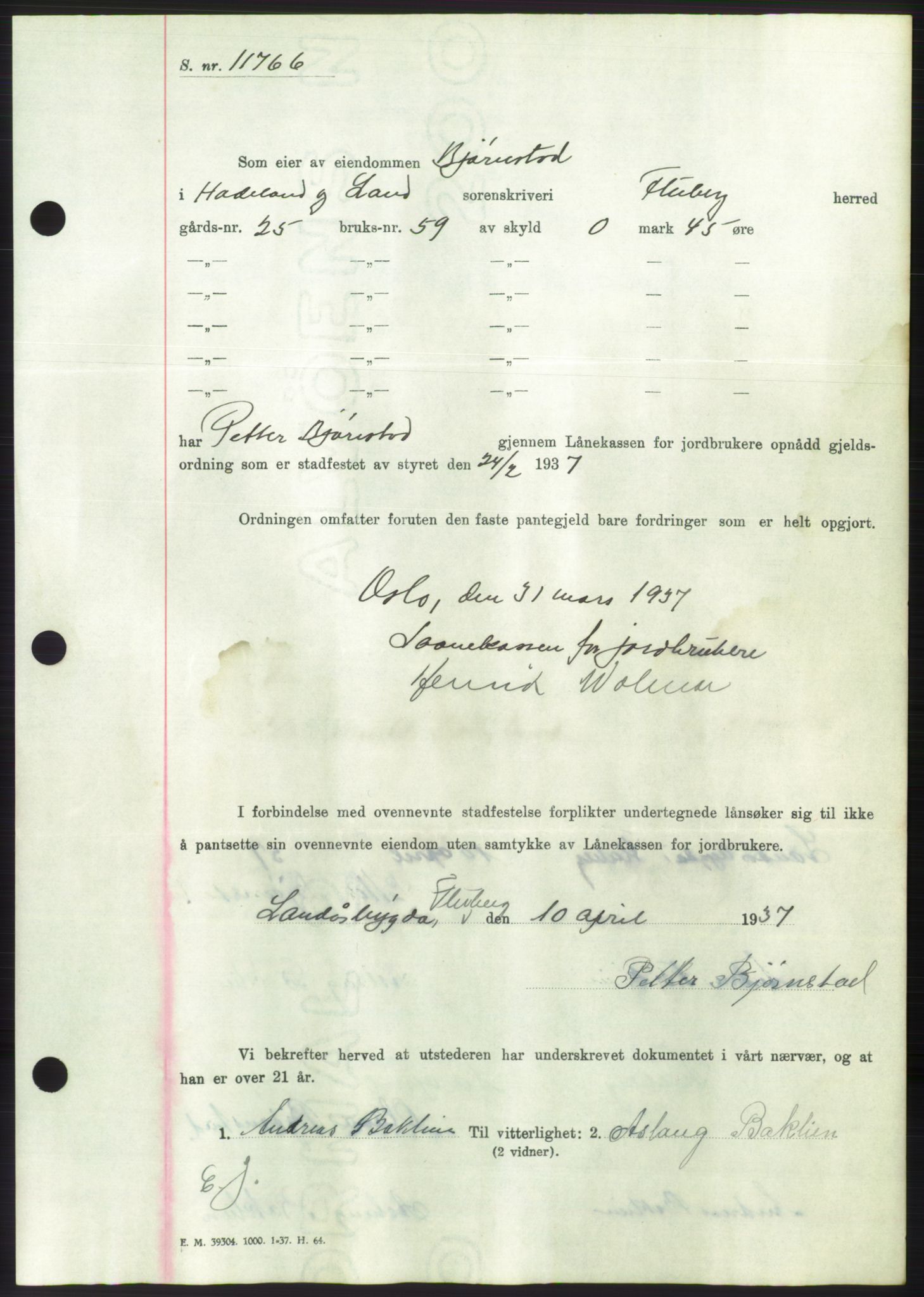 Hadeland og Land tingrett, SAH/TING-010/H/Hb/Hbc/L0002: Pantebok nr. B2, 1936-1937, Dagboknr: 779/1937