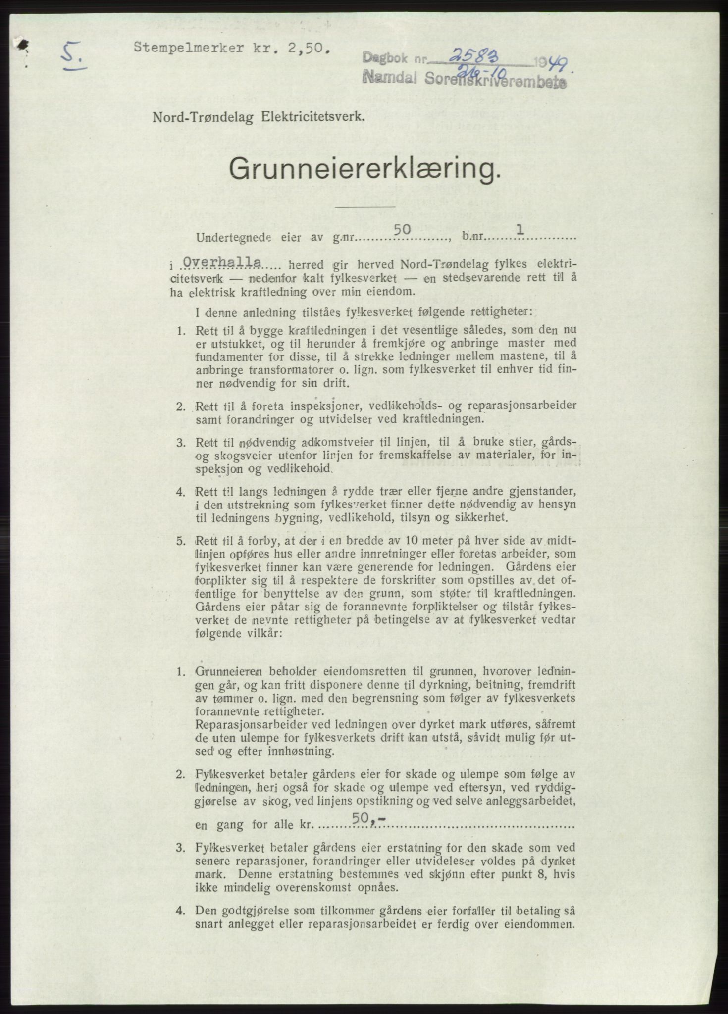 Namdal sorenskriveri, SAT/A-4133/1/2/2C: Pantebok nr. -, 1949-1949, Dagboknr: 2583/1949