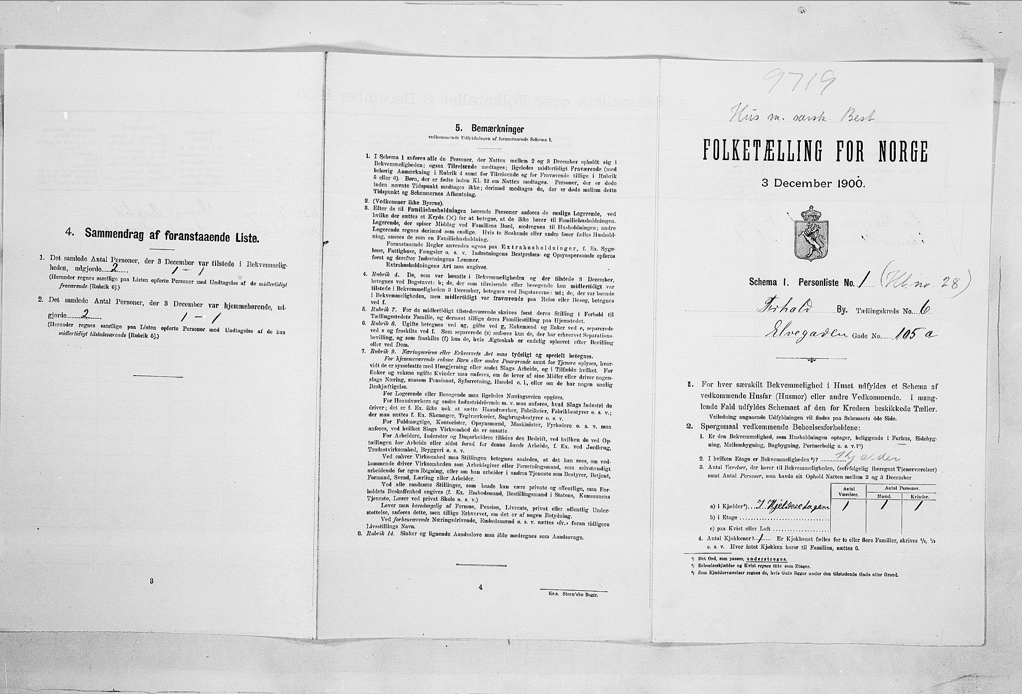 SAO, Folketelling 1900 for 0101 Fredrikshald kjøpstad, 1900