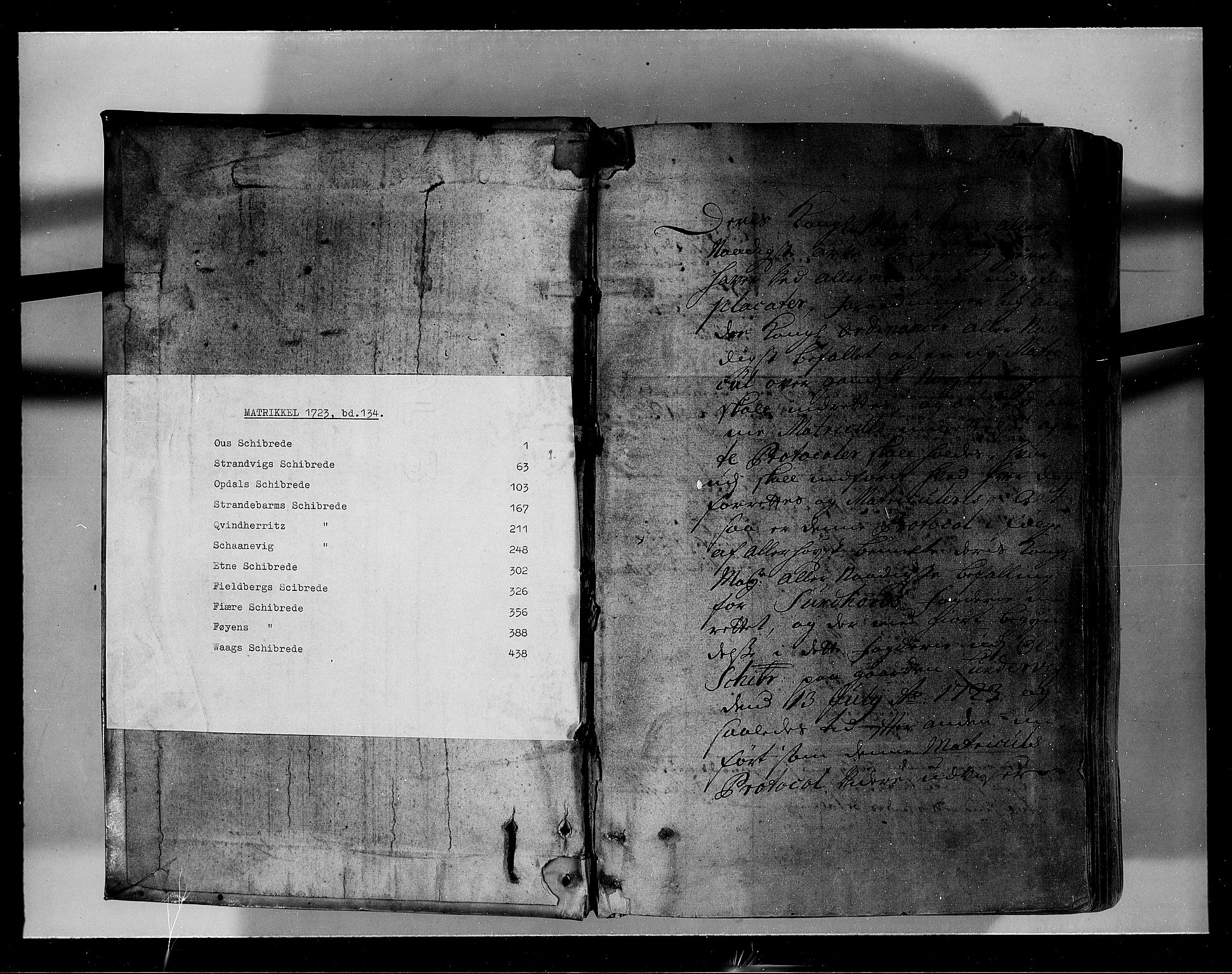Rentekammeret inntil 1814, Realistisk ordnet avdeling, AV/RA-EA-4070/N/Nb/Nbf/L0134: Sunnhordland eksaminasjonsprotokoll, 1723, s. 1