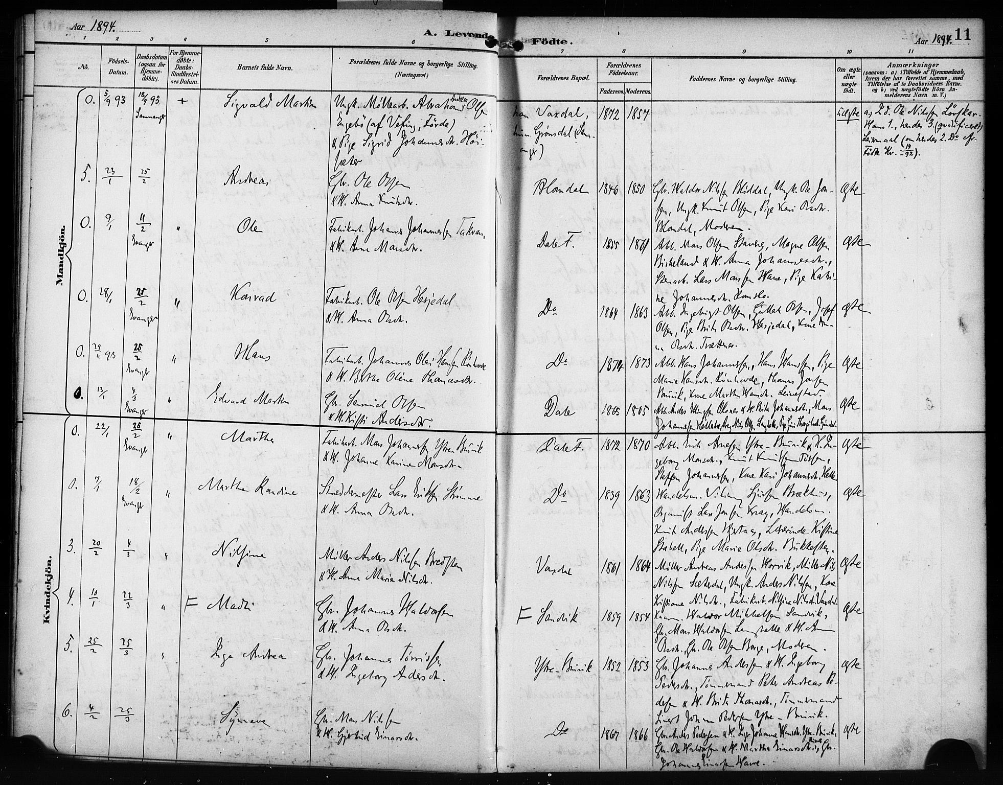Bruvik Sokneprestembete, AV/SAB-A-74701/H/Haa: Ministerialbok nr. B 2, 1893-1903, s. 11