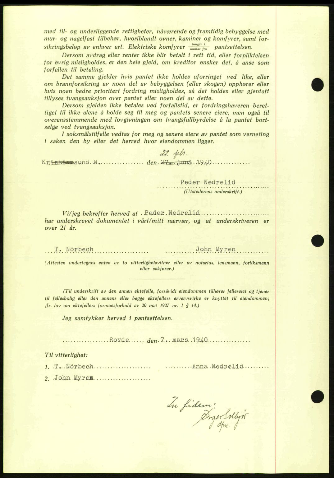 Kristiansund byfogd, AV/SAT-A-4587/A/27: Pantebok nr. 33, 1939-1941, Dagboknr: 201/1940