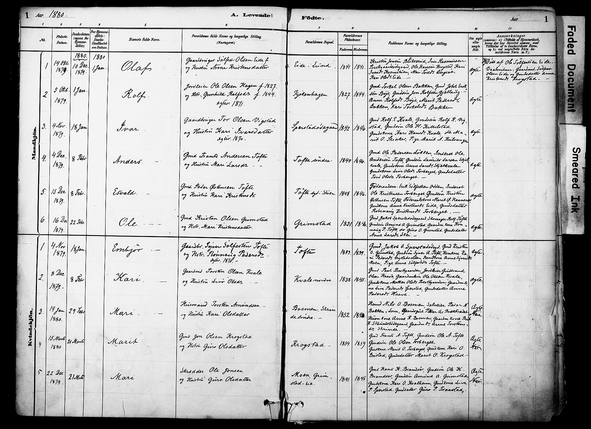 Skjåk prestekontor, AV/SAH-PREST-072/H/Ha/Haa/L0003: Ministerialbok nr. 3, 1880-1907, s. 1