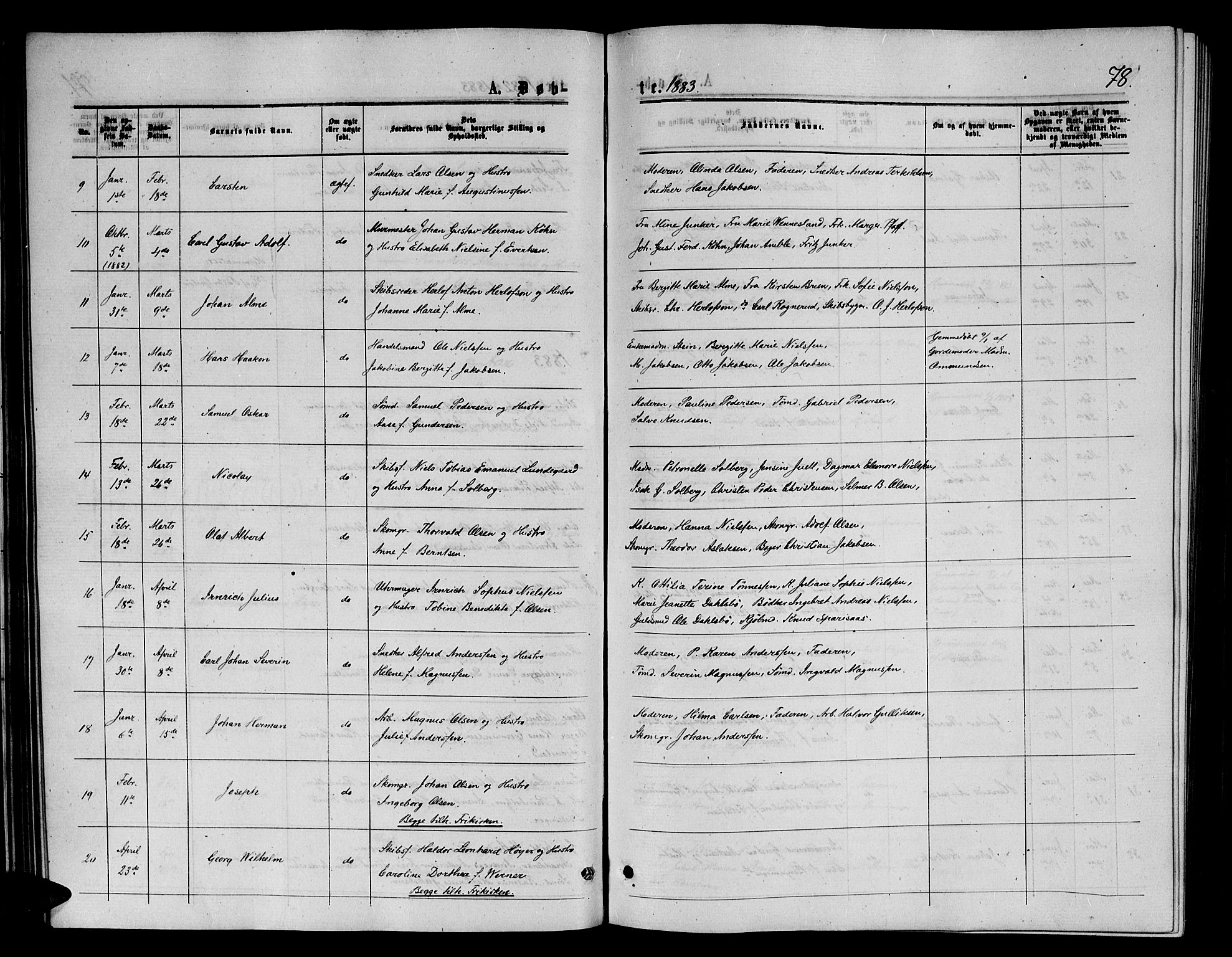 Arendal sokneprestkontor, Trefoldighet, AV/SAK-1111-0040/F/Fb/L0005: Klokkerbok nr. B 5, 1874-1888, s. 78