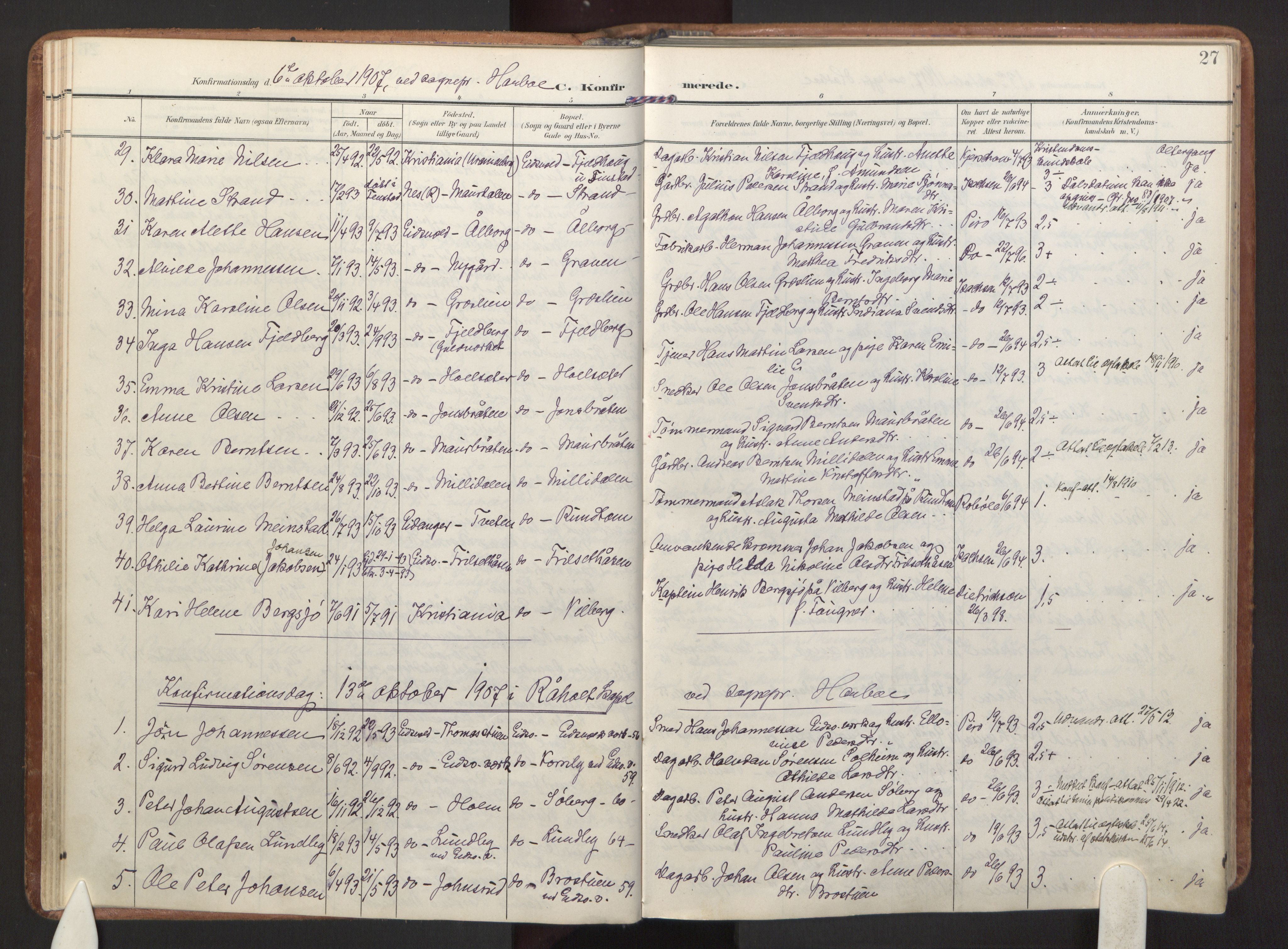 Eidsvoll prestekontor Kirkebøker, AV/SAO-A-10888/F/Fa/L0007: Ministerialbok nr. I 7, 1905-1920, s. 27