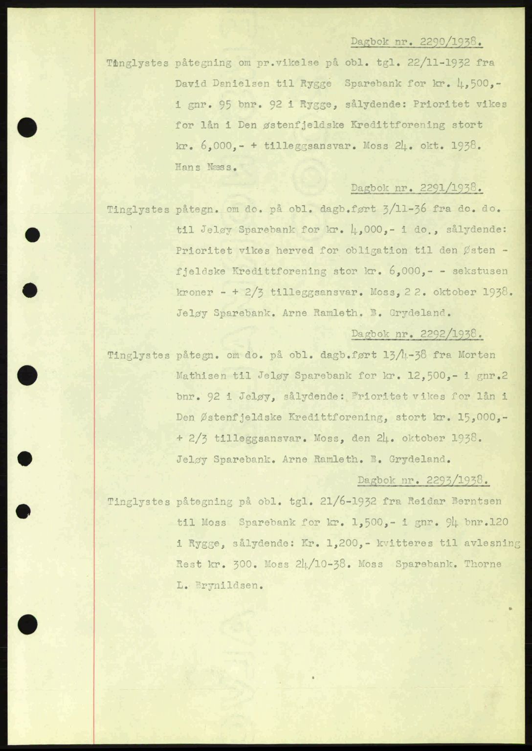Moss sorenskriveri, SAO/A-10168: Pantebok nr. B6, 1938-1938, Dagboknr: 2290/1938