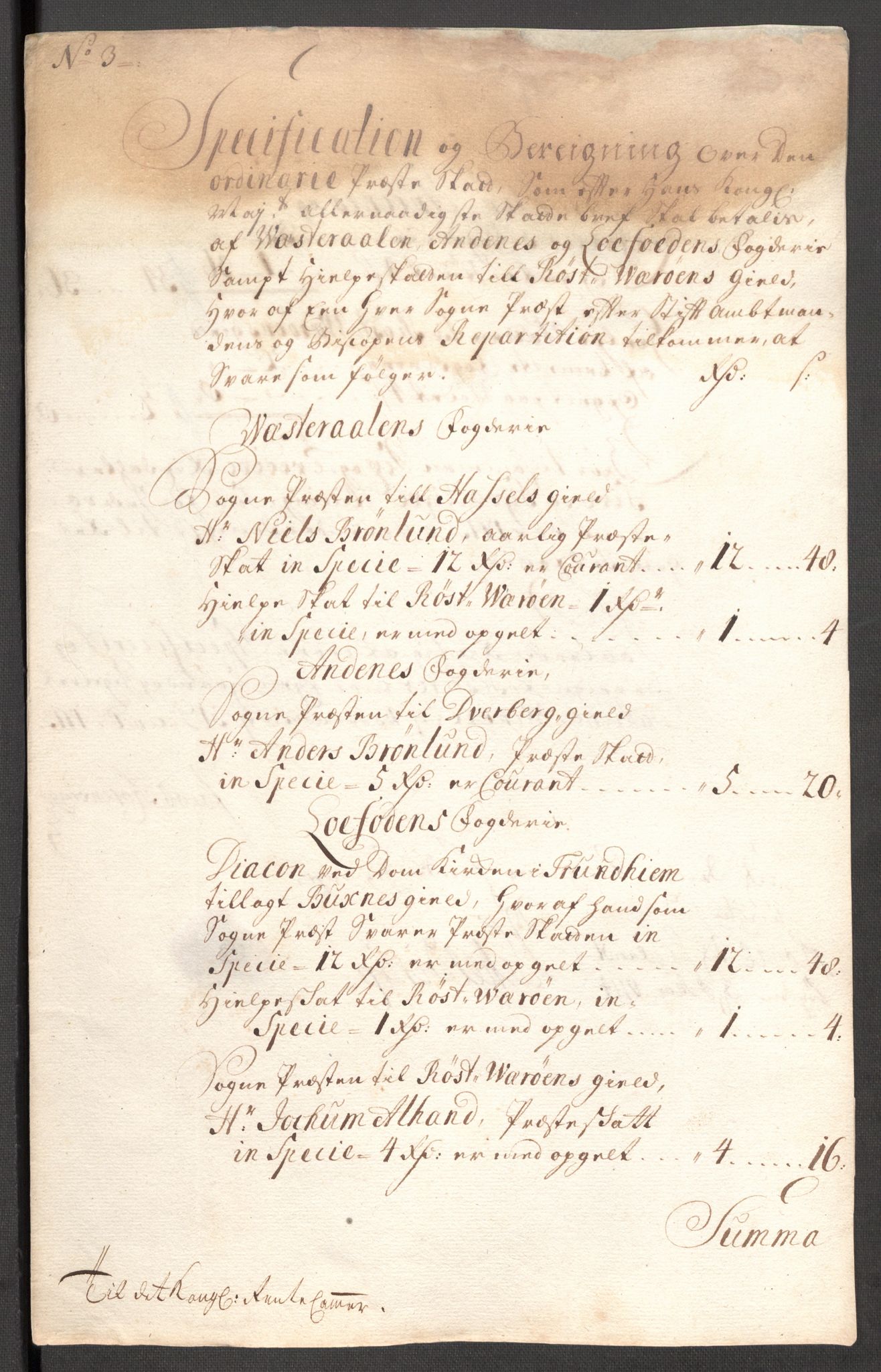 Rentekammeret inntil 1814, Reviderte regnskaper, Fogderegnskap, RA/EA-4092/R67/L4679: Fogderegnskap Vesterålen, Andenes og Lofoten, 1711-1713, s. 129