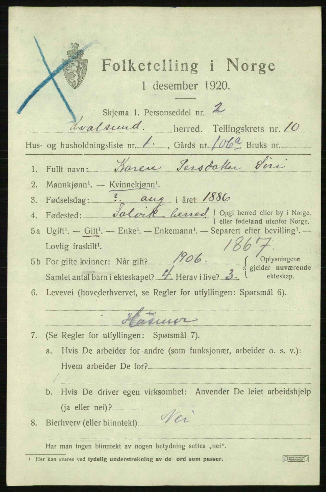 SATØ, Folketelling 1920 for 2017 Kvalsund herred, 1920, s. 2908