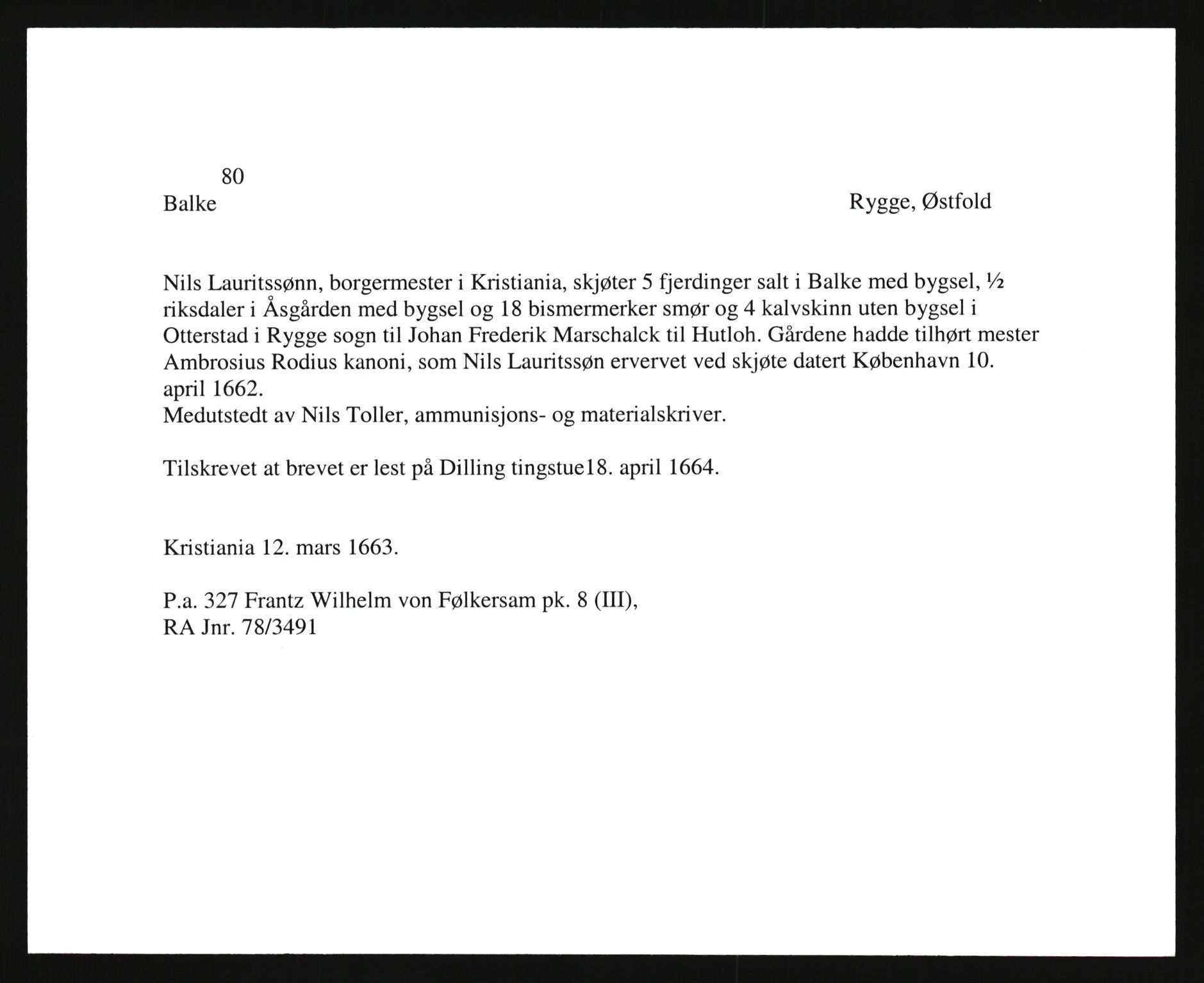 Riksarkivets diplomsamling, AV/RA-EA-5965/F35/F35e/L0004: Registreringssedler Østfold 4, 1300-1900, s. 411