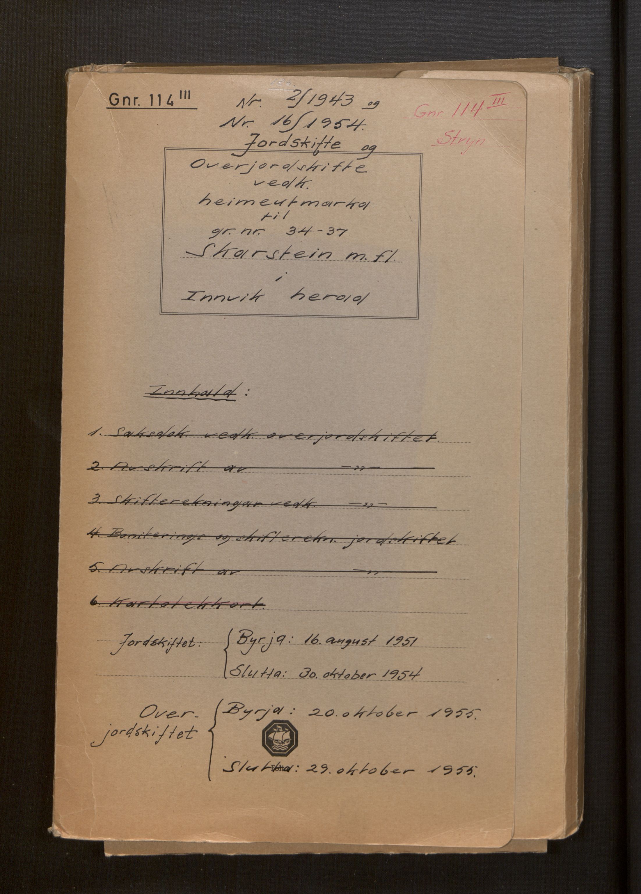 Sogn og Fjordane jordskiftedøme - I Nordfjord jordskiftedistrikt, AV/SAB-A-6001/B/L0099: Jordskiftedokument, 1943-1954, s. 1