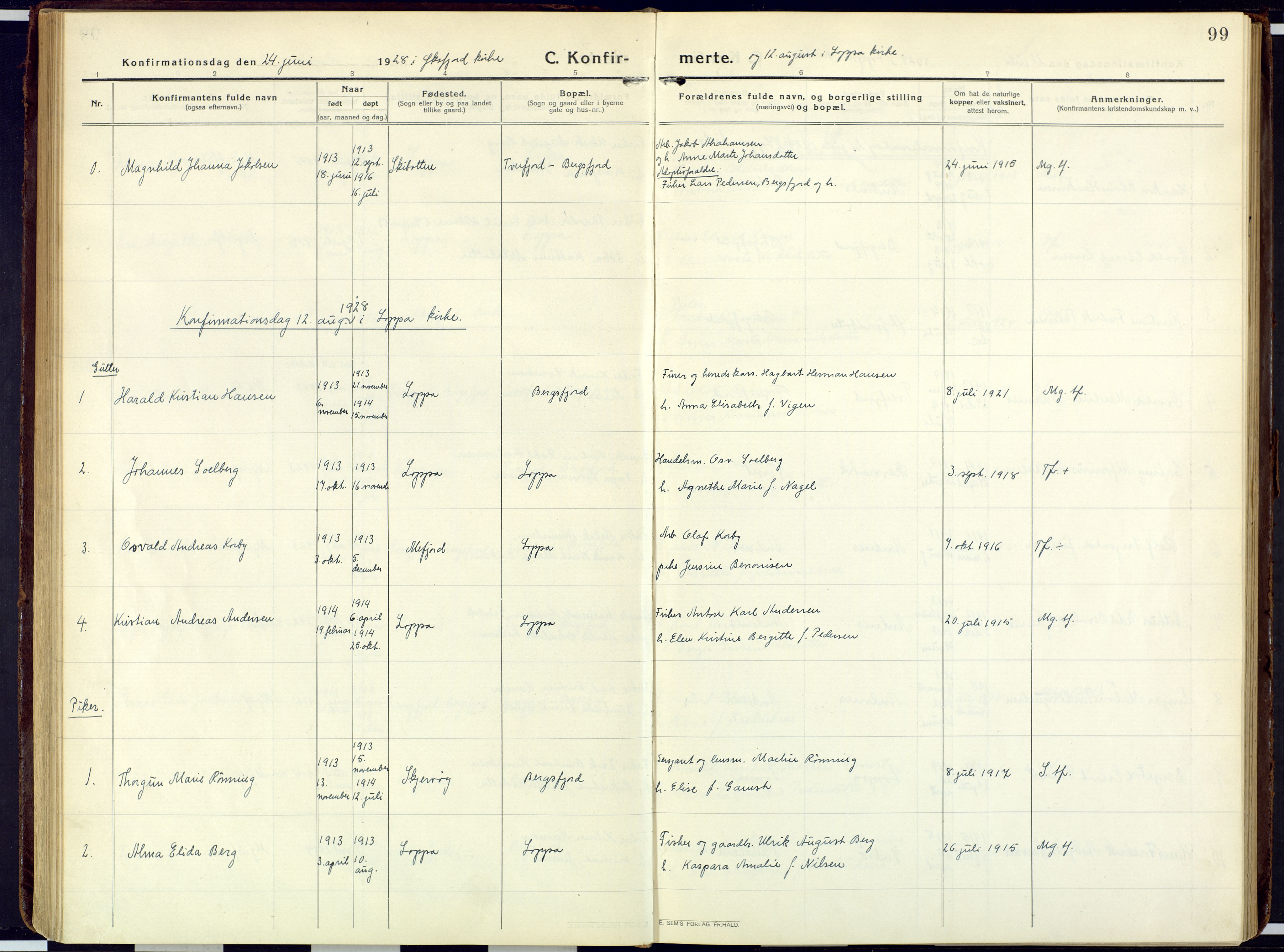 Loppa sokneprestkontor, AV/SATØ-S-1339/H/Ha/L0013kirke: Ministerialbok nr. 13, 1920-1932, s. 99