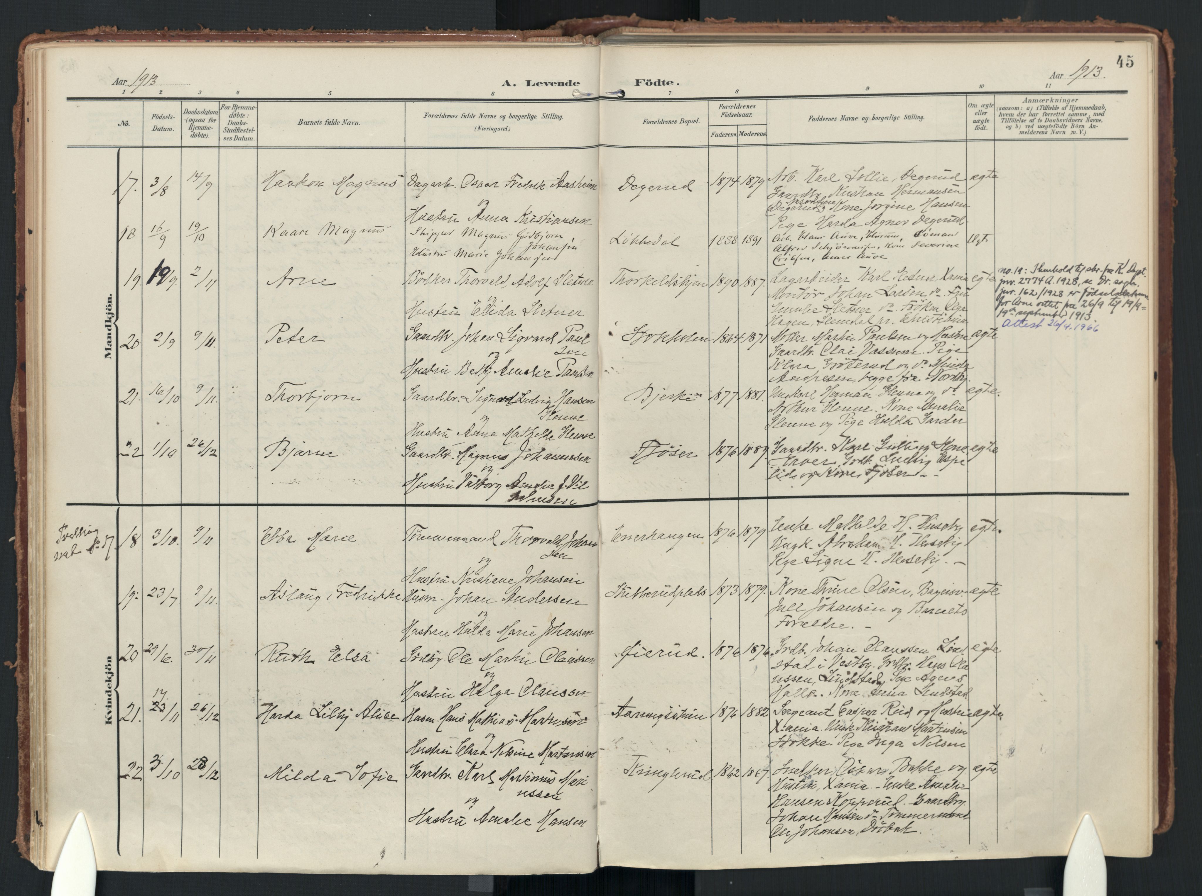 Drøbak prestekontor Kirkebøker, AV/SAO-A-10142a/F/Fc/L0003: Ministerialbok nr. III 3, 1901-1920, s. 45