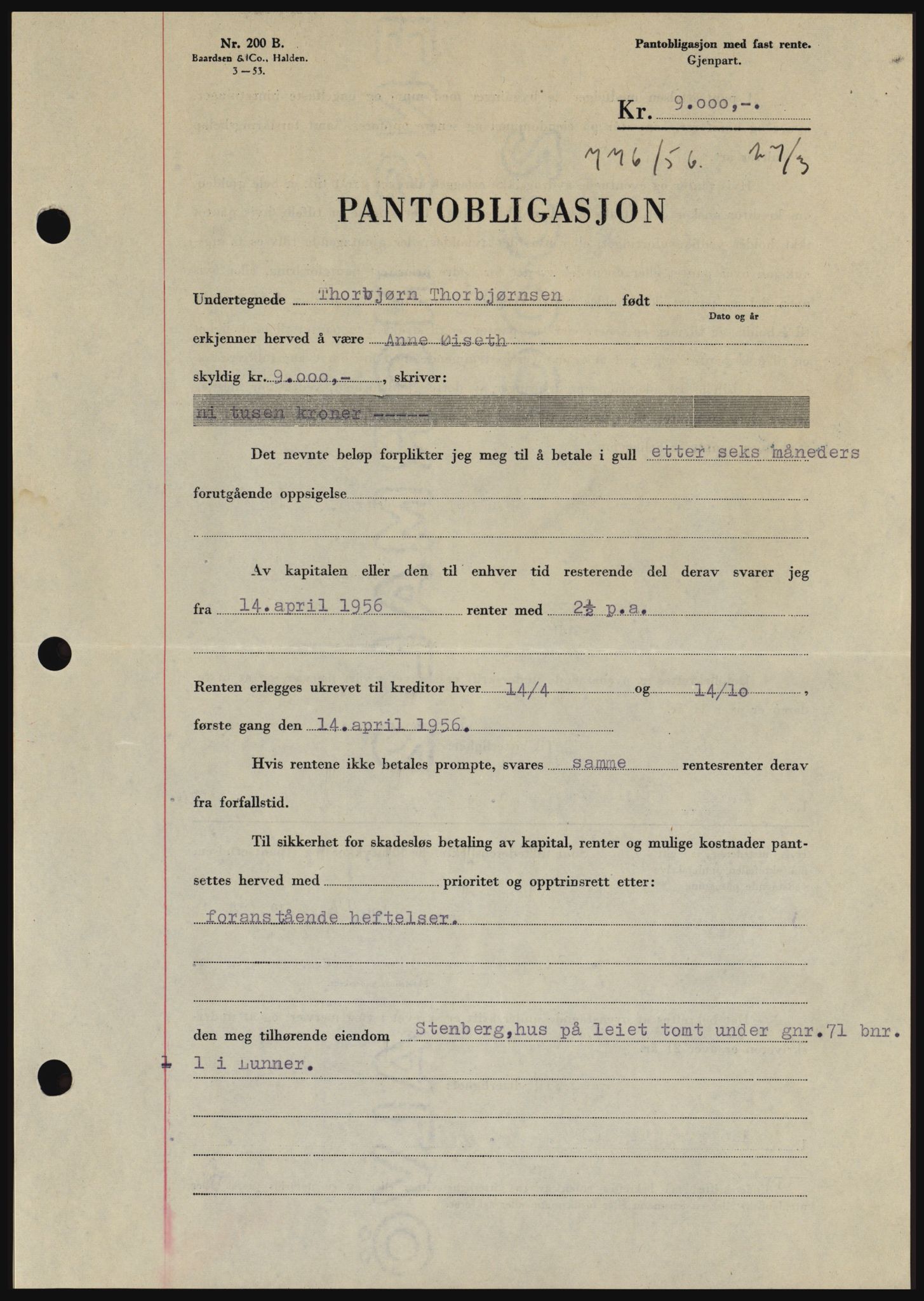 Hadeland og Land tingrett, SAH/TING-010/H/Hb/Hbc/L0033: Pantebok nr. B33, 1955-1956, Dagboknr: 776/1956