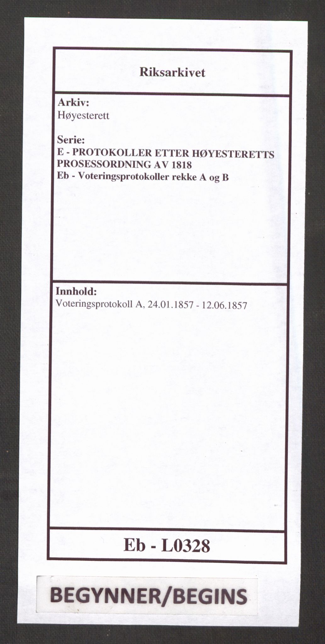 Høyesterett, RA/S-1002/E/Eb/Ebb/L0048/0002: Voteringsprotokoller / Voteringsprotokoll, 1857